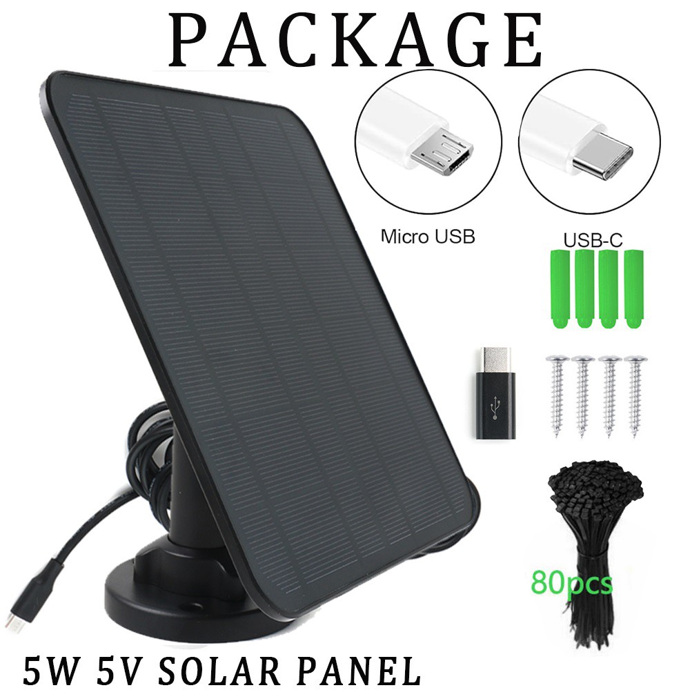 10ft Charging Cable 4W 5V Solar Panel Charger for Ring Video Doorbell 2/3/3+/4