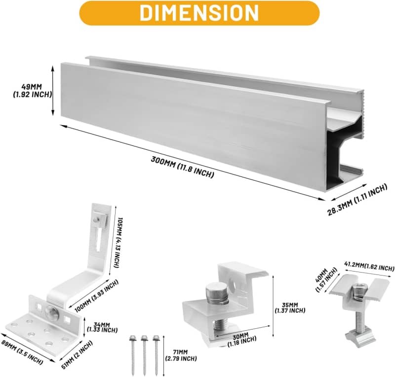 Solar Panel Mounting Rail Kit Roof Bracket Set for Tile Roof 1/2/4 Panels