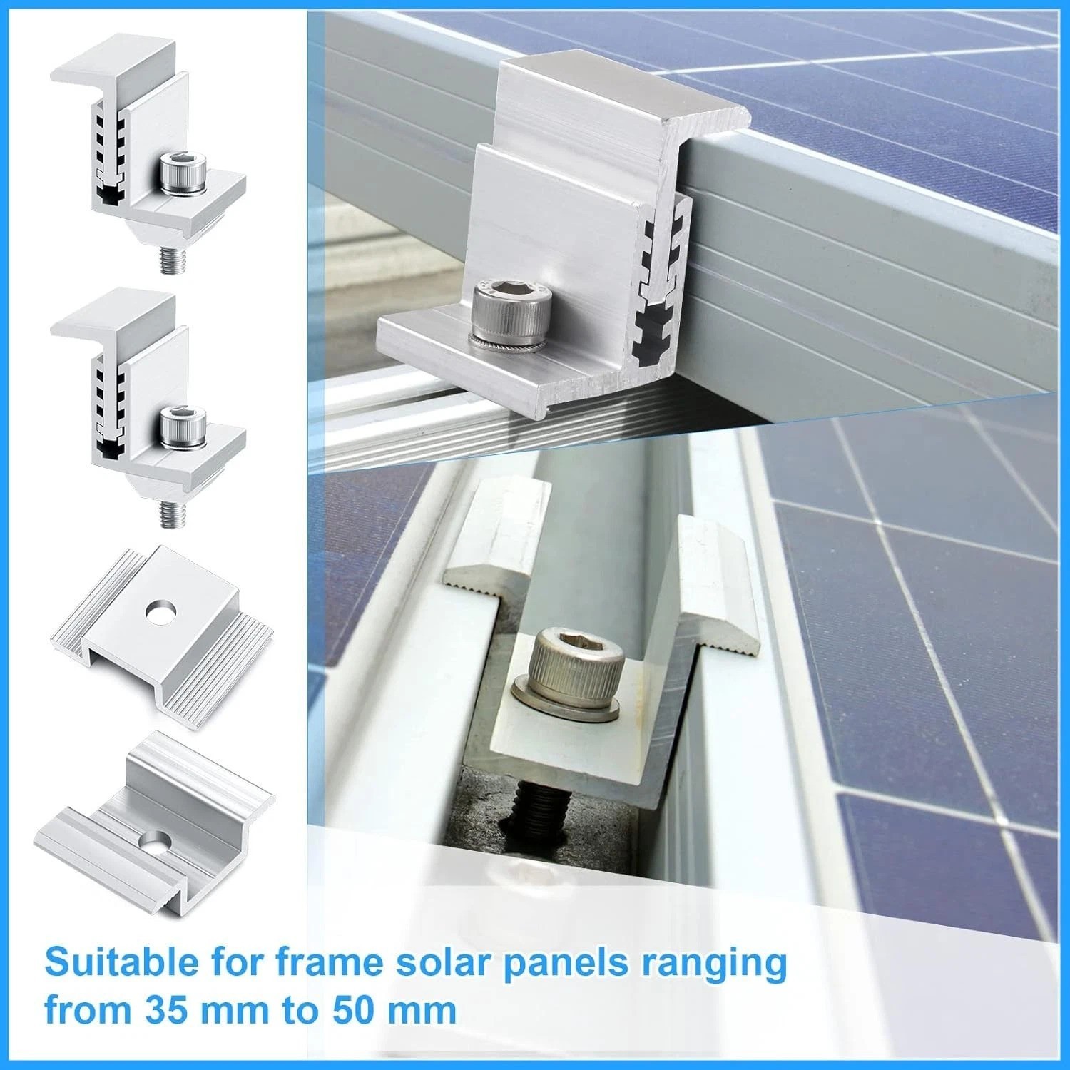 28-Piece Aluminum Solar Panel Clamp Set with Adjustable Mounting Brackets