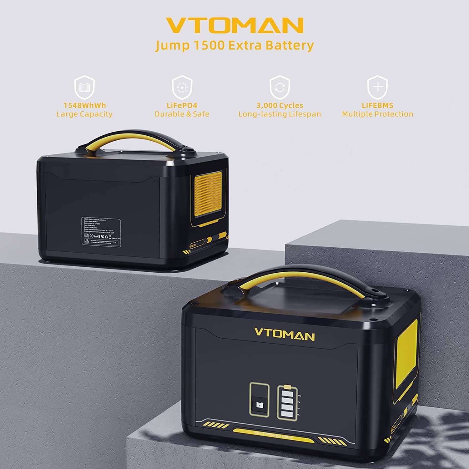 VTOMAN Jump 1500 Extra Battery 1548Wh, LiFePO4 Backup Expansion Battery