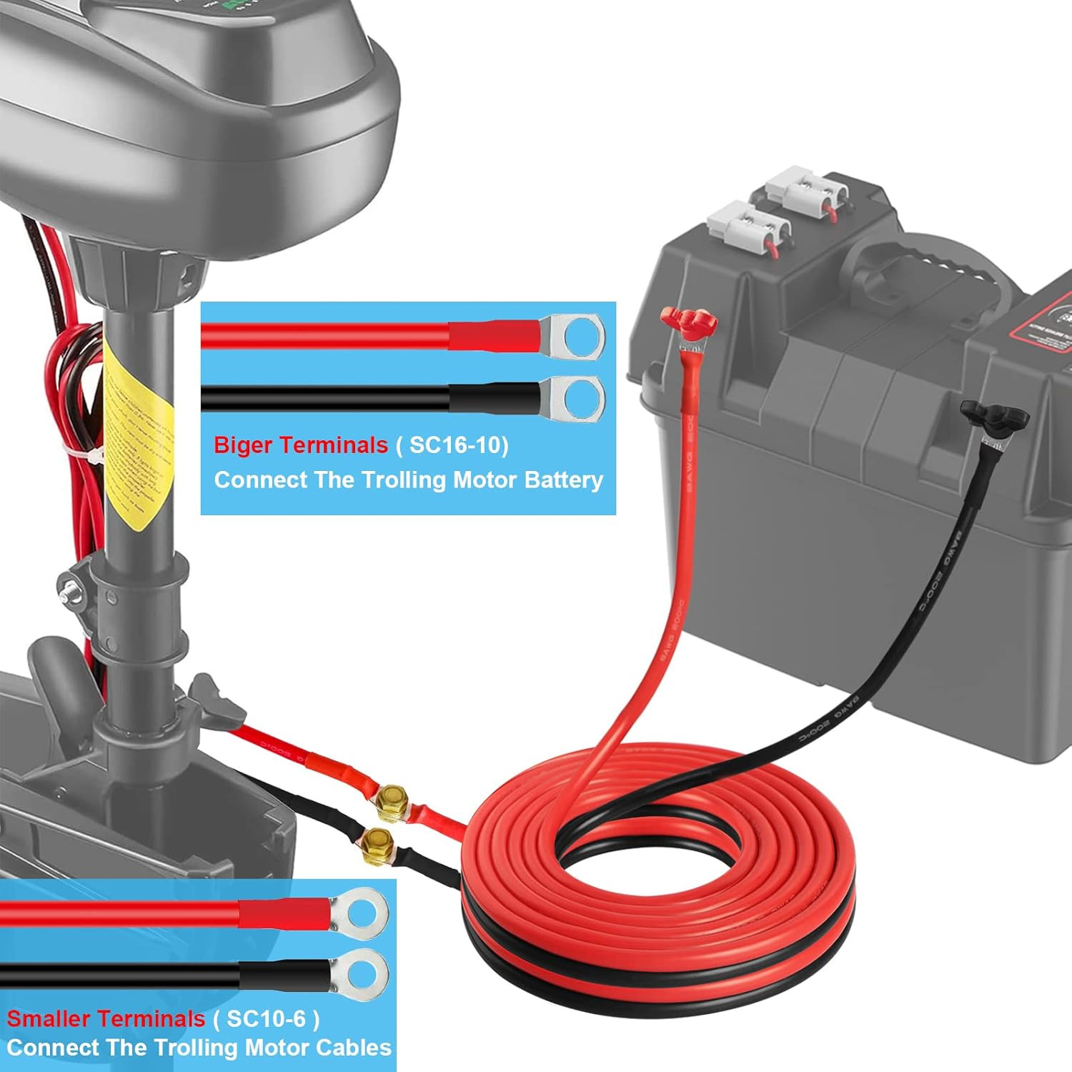 Trolling Motor Battery Cable Extension Wire Kit-10 Feet 8 Gauge Wire for Extendi