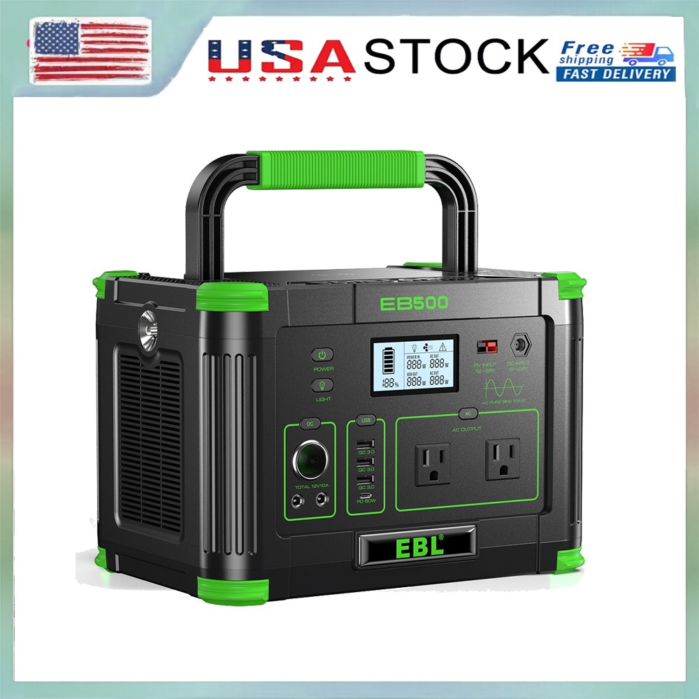 500W Power Station Portable 519WH Solar Generator Camping Rv Backup Battery Bank
