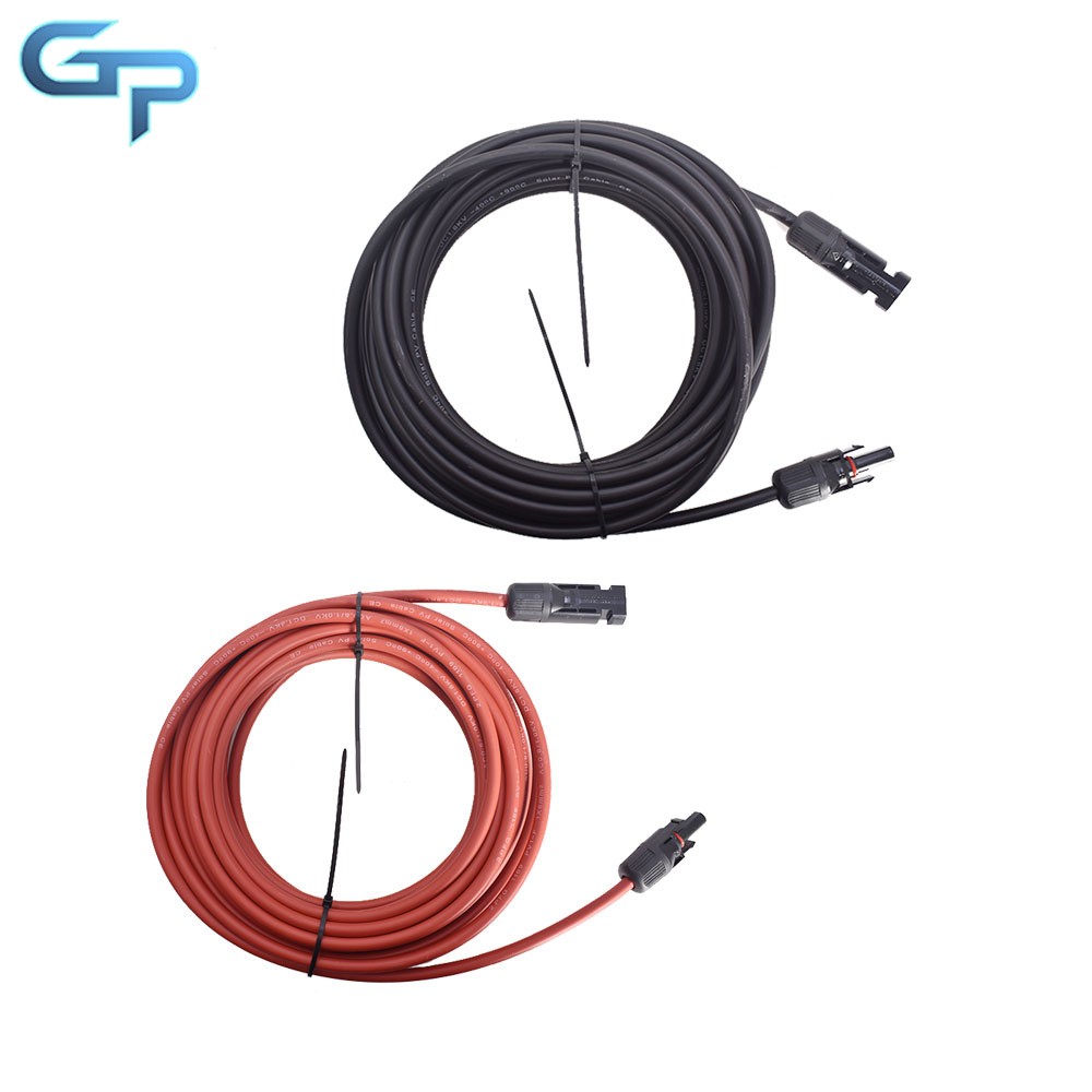 25 Feet 1 Pair 10AWG Red + Black Solar Panel Extension Cable Wire Connector