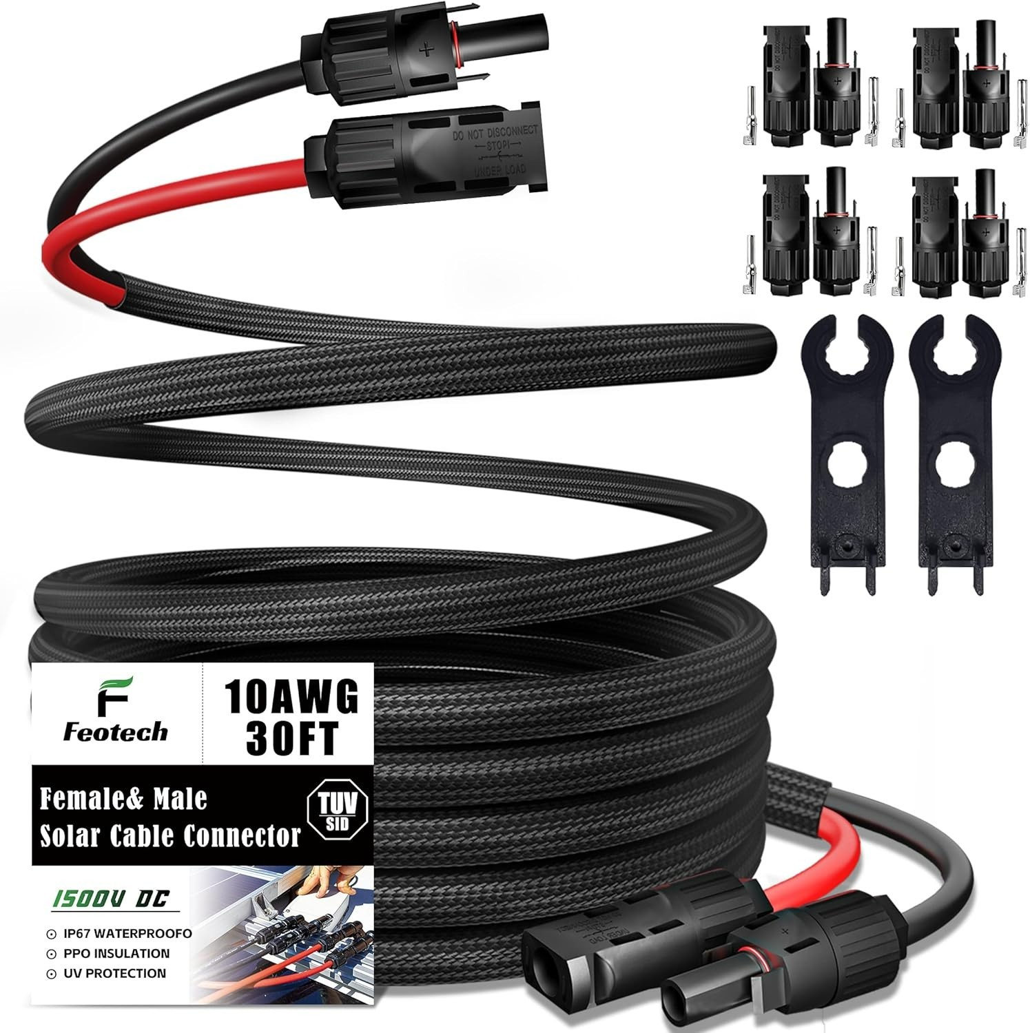 Twin Wire 30 Feet Solar Extension Cable 10AWG with IP67- Female & Male Connector