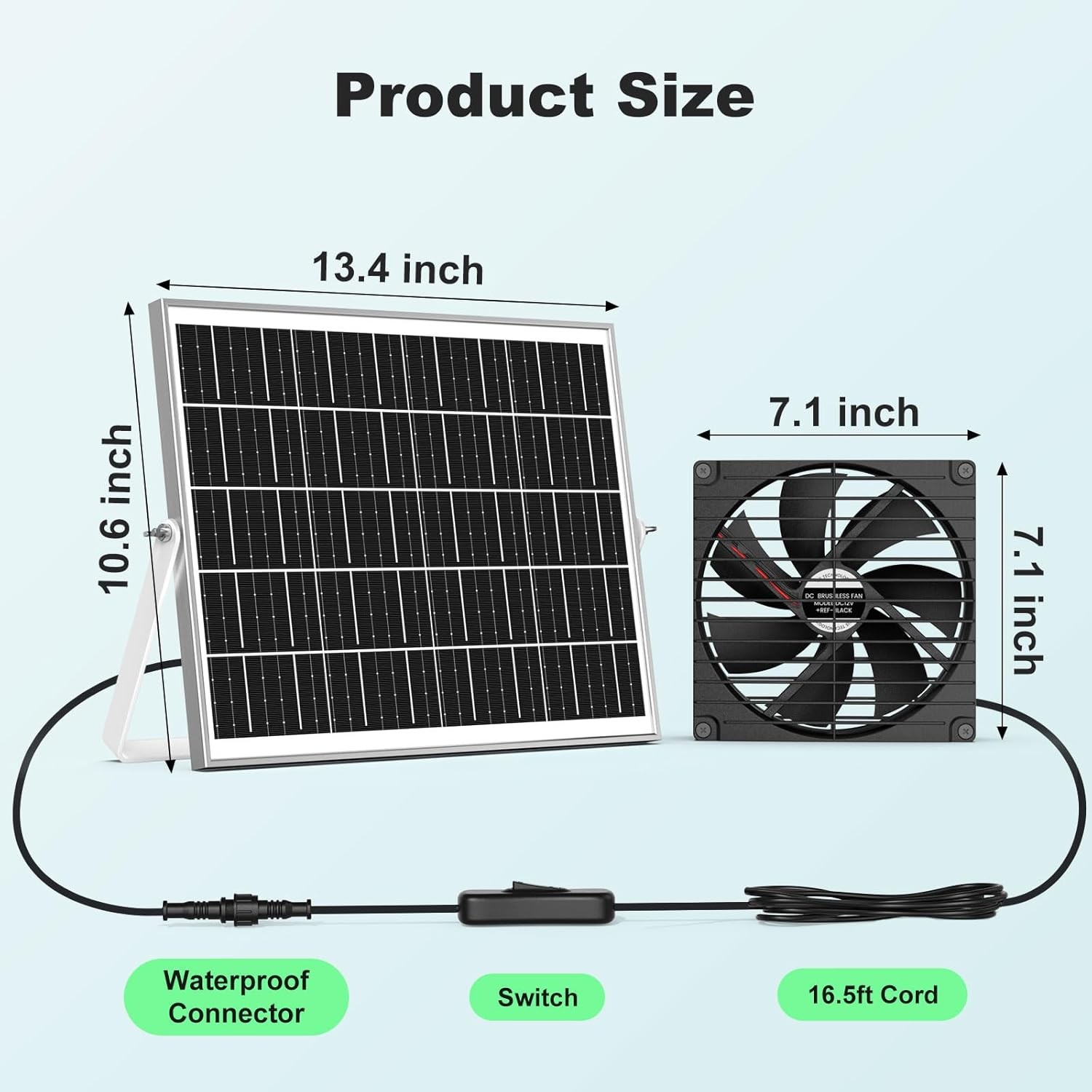 7.1″ Solar Greenhouse Fan 2 Pack 25W x 2 Large Solar Powered Intake & Exhaust