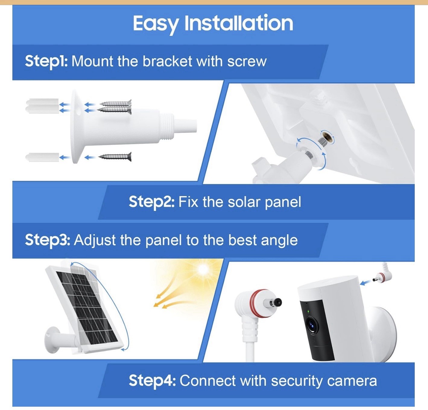 2 Pack Solar Panel Charger for Ring Security Camera 5 W 10 Ft Cord 5 in Panel ￼