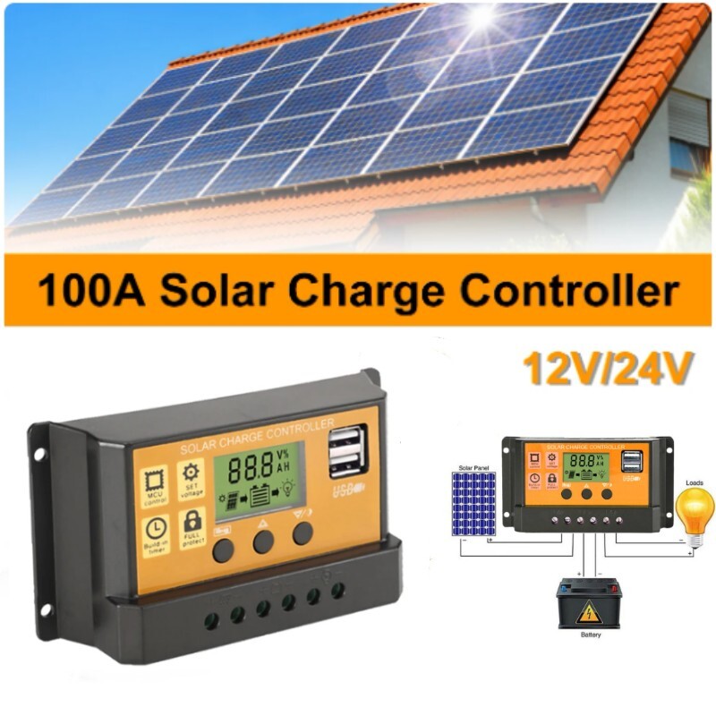 100A PWM Solar Panel Regulator Charge Controller 12V/24V Auto Focus Tracking