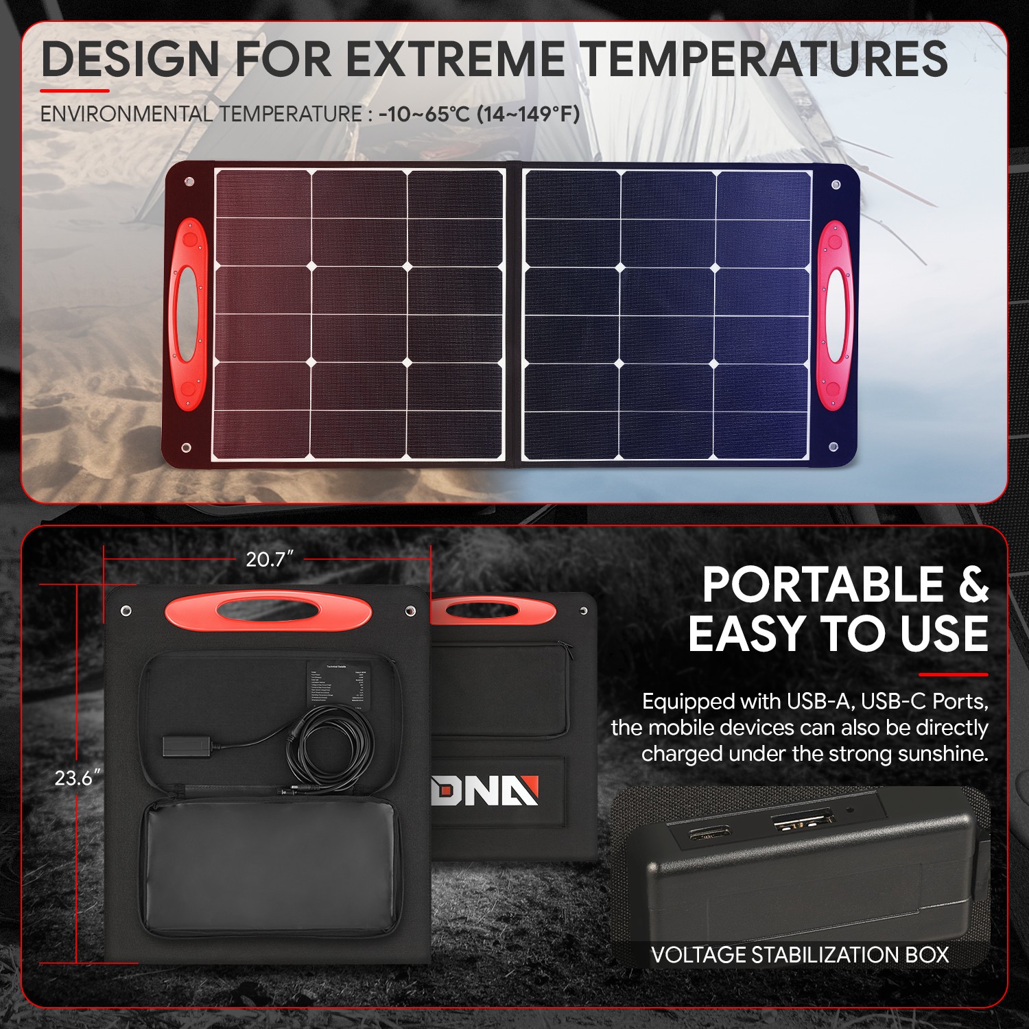 Outdoor Camping Travel Home Garden 100W Portable Solar Panel Kit w/ USB Ports