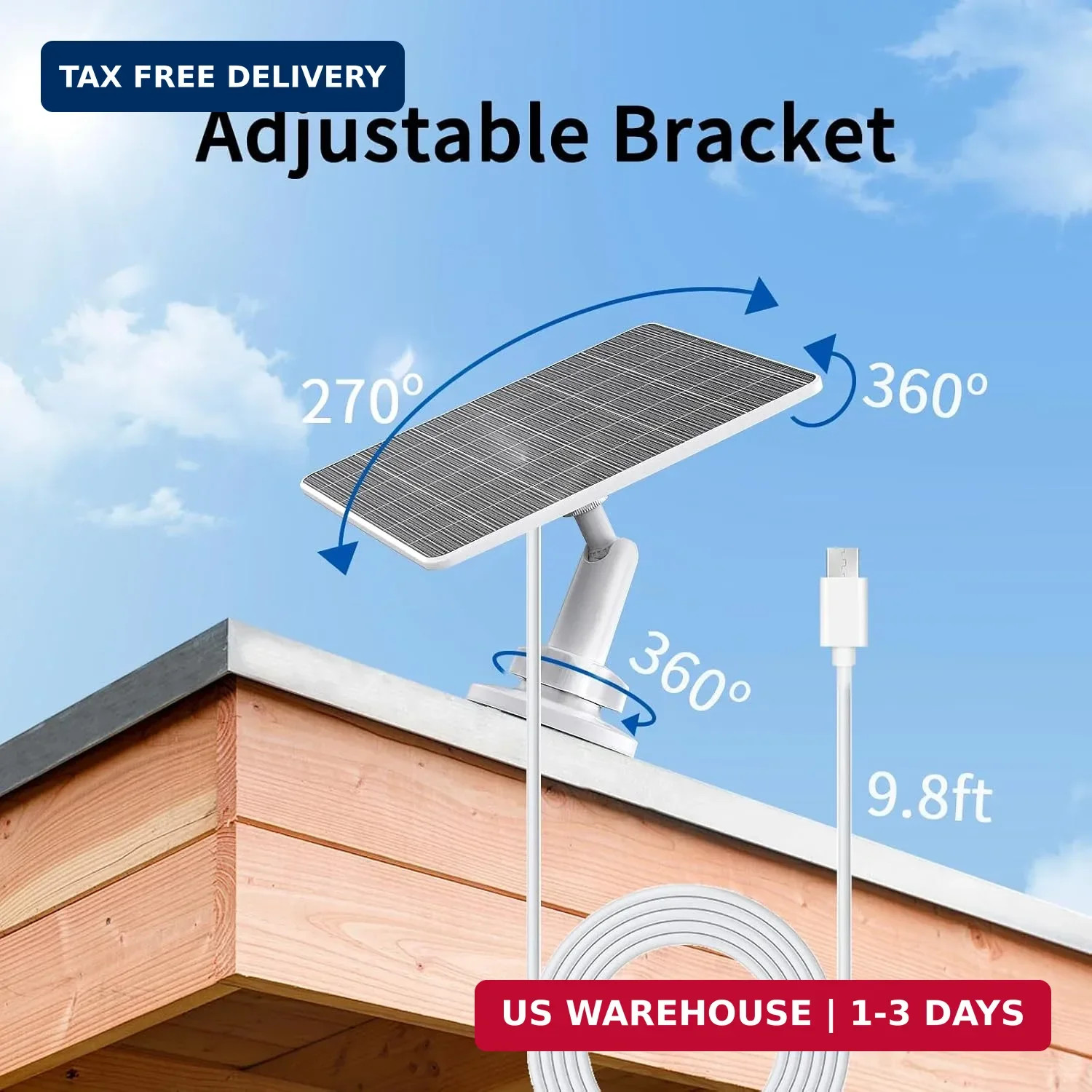 5V 5W USB Solar Panel for Outdoor Security Camera, USB C Solar Panel Charger wit