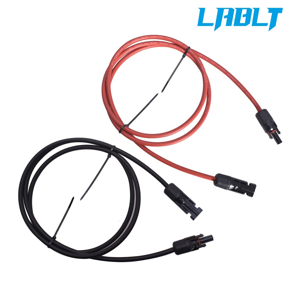 LABLT 5 Feet 12 AWG Black + Red Solar Panel Extension Cable Wire Connector