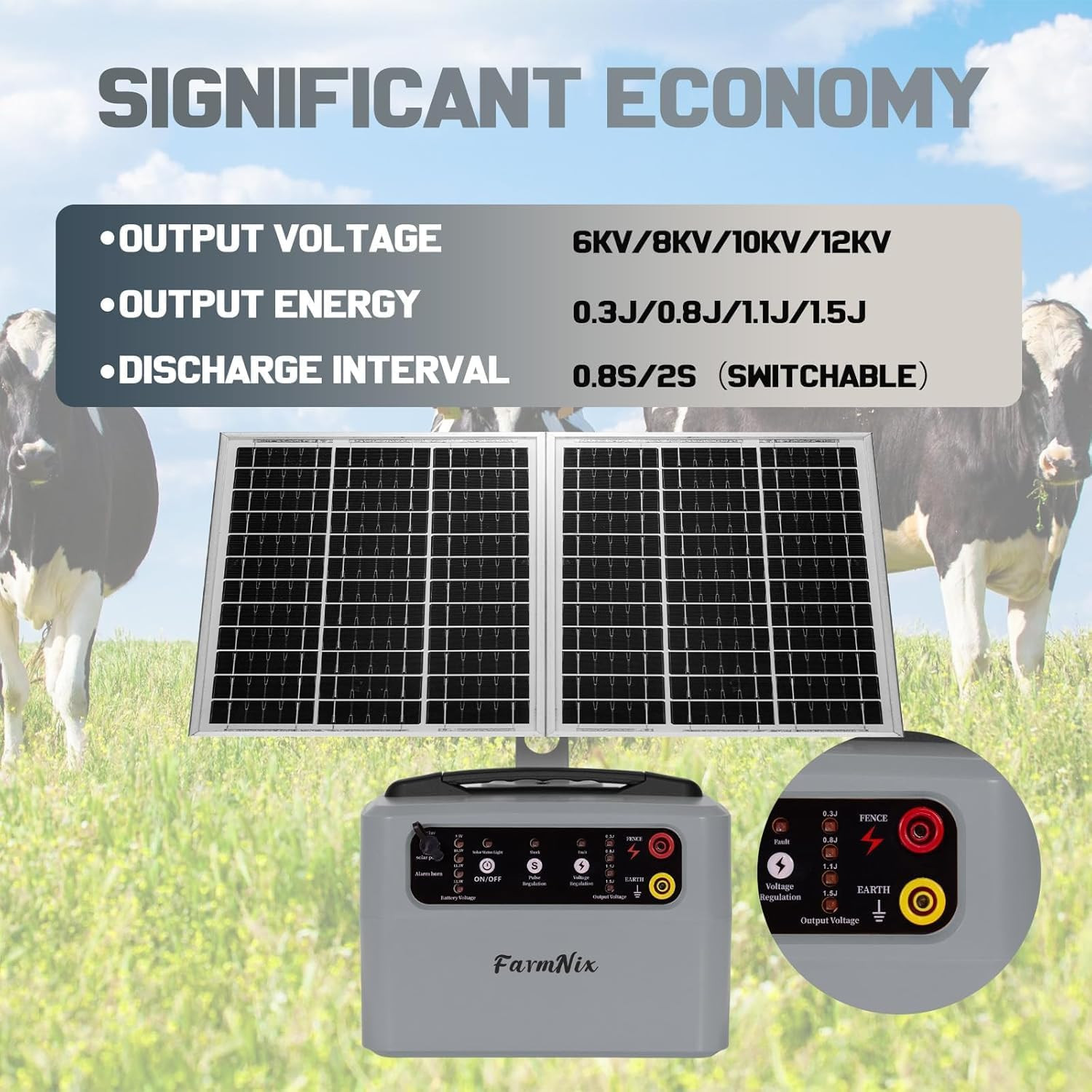 15W Solar Fence Charger,6-12Kv Adjustable Output Solar Charger,1.5J,30 Miles Ran