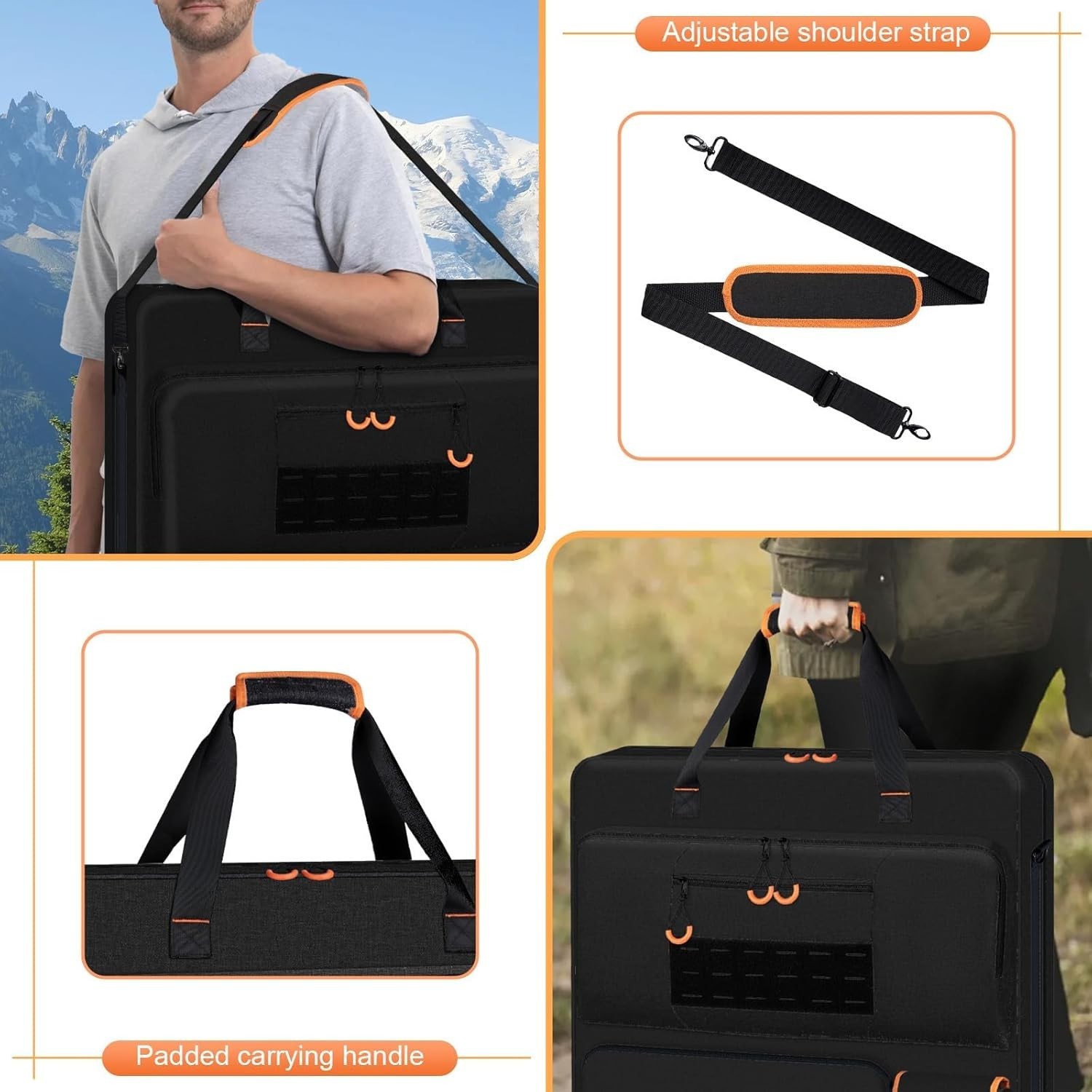 Solar Panel Storage Bag with Orange Lining, Deepened Opening, Zipper with Pull a