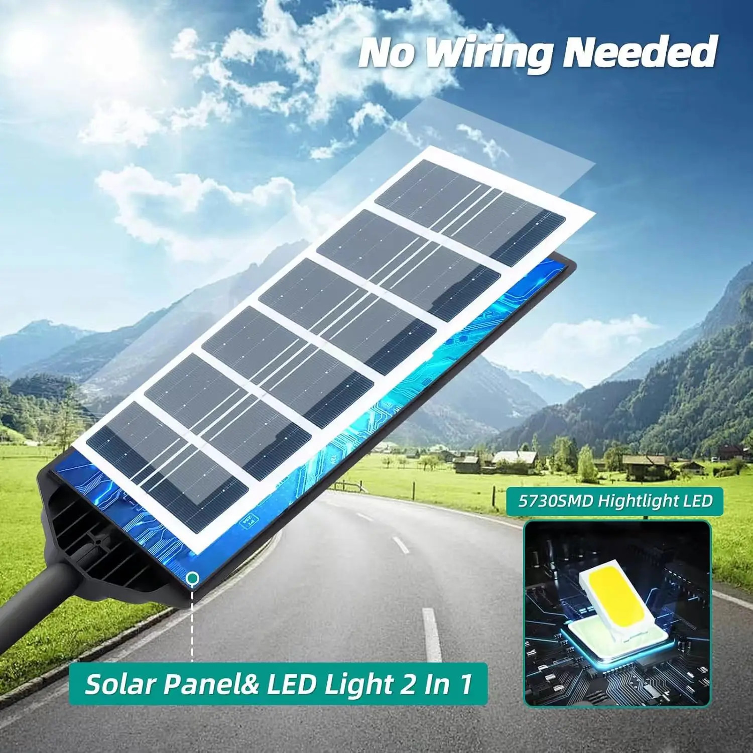 100000LM Solar Light Commercial LED Outdoor Dusk To Dawn Solar Street Light Road