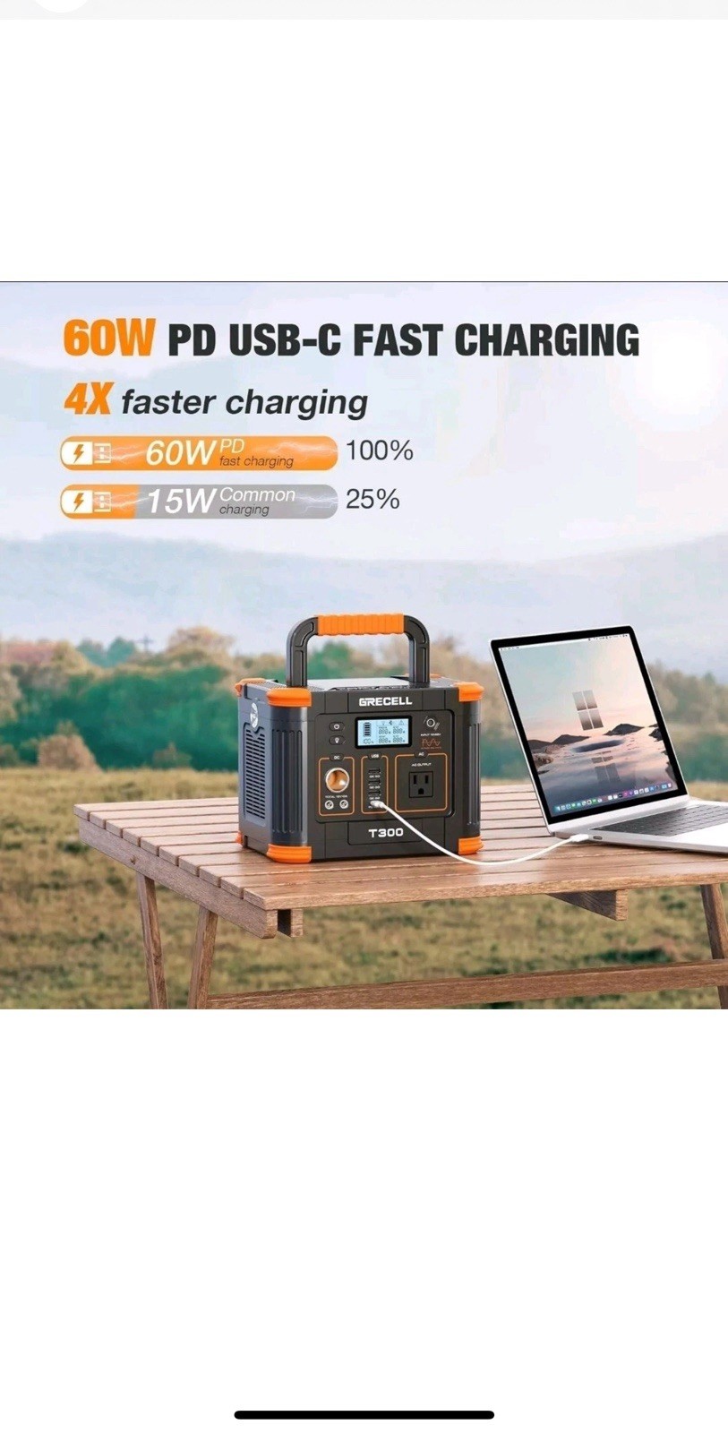 GRECELL 300W Portable Power Station 288Wh Solar Generator Backup Battery Camping
