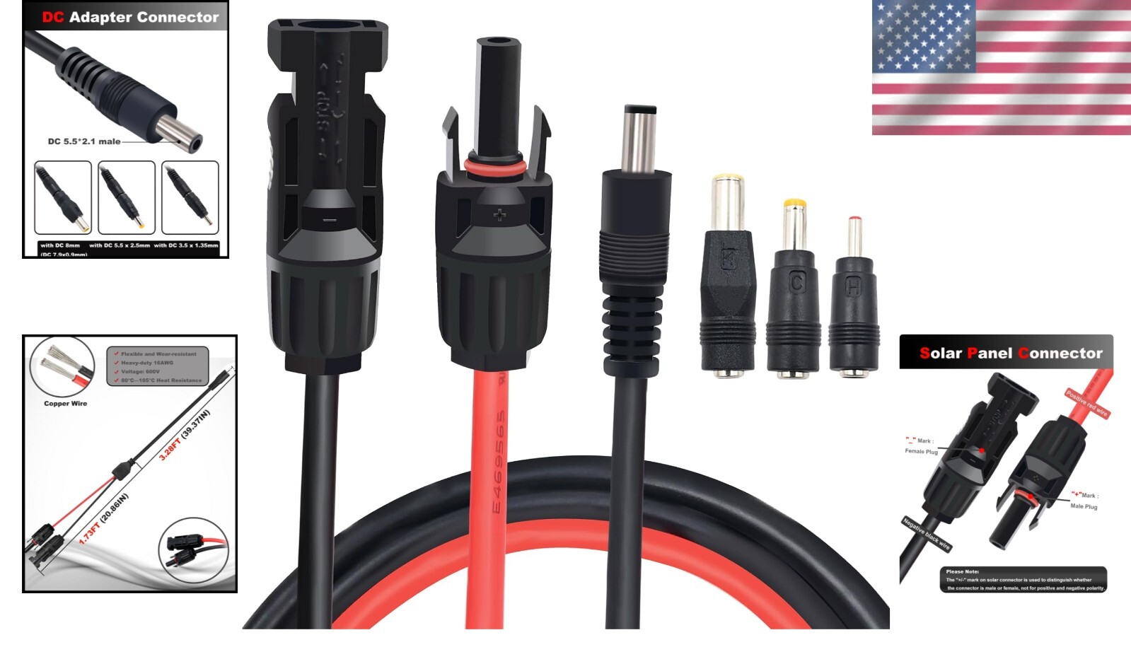 Durable Solar Panel Adapter with 16AWG Copper Wire – Wide Device Compatibility