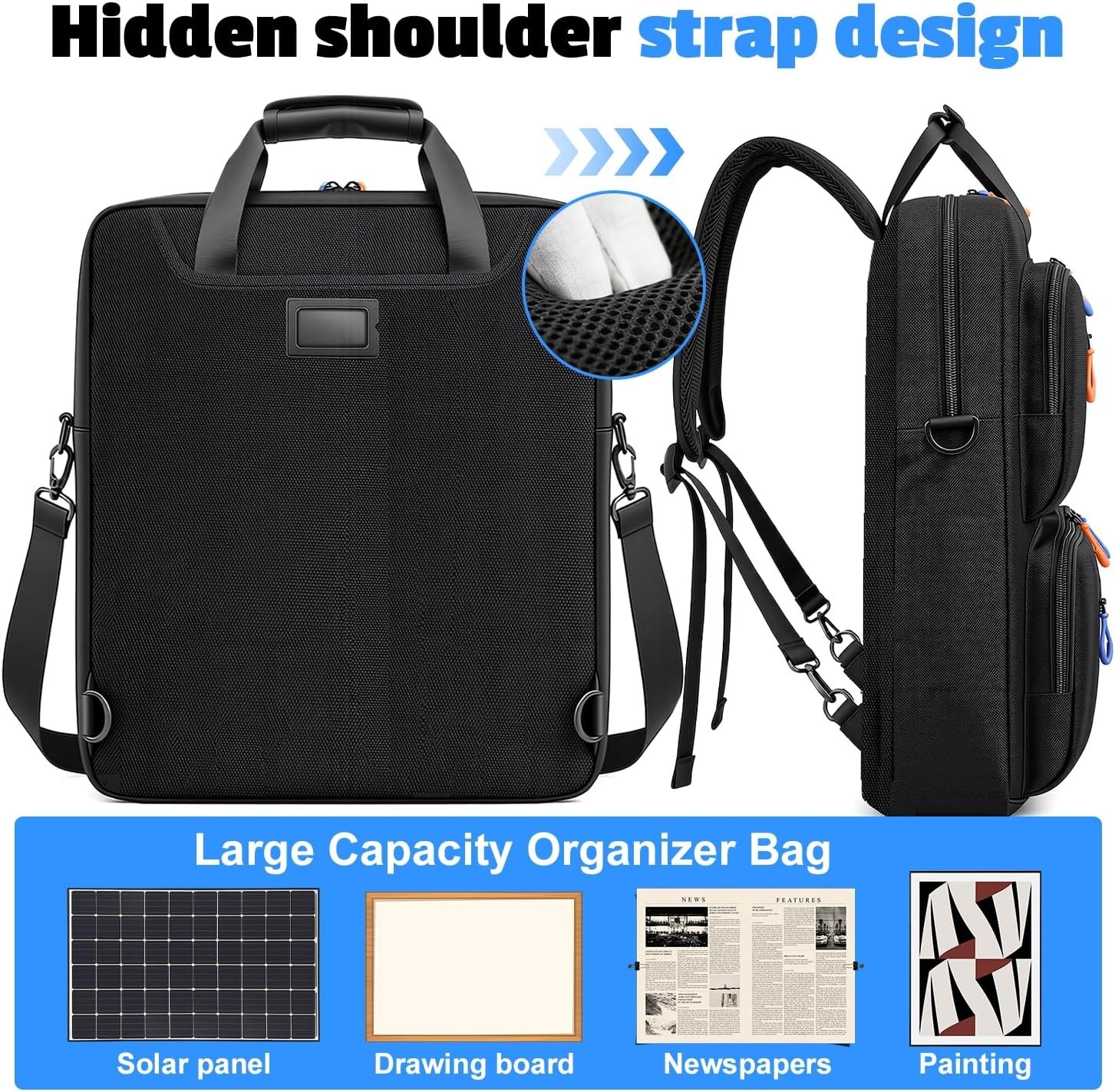 Solar Panel Storage Bag, Padded Carrying Case Fits for 2 Panels, Water-Resistant