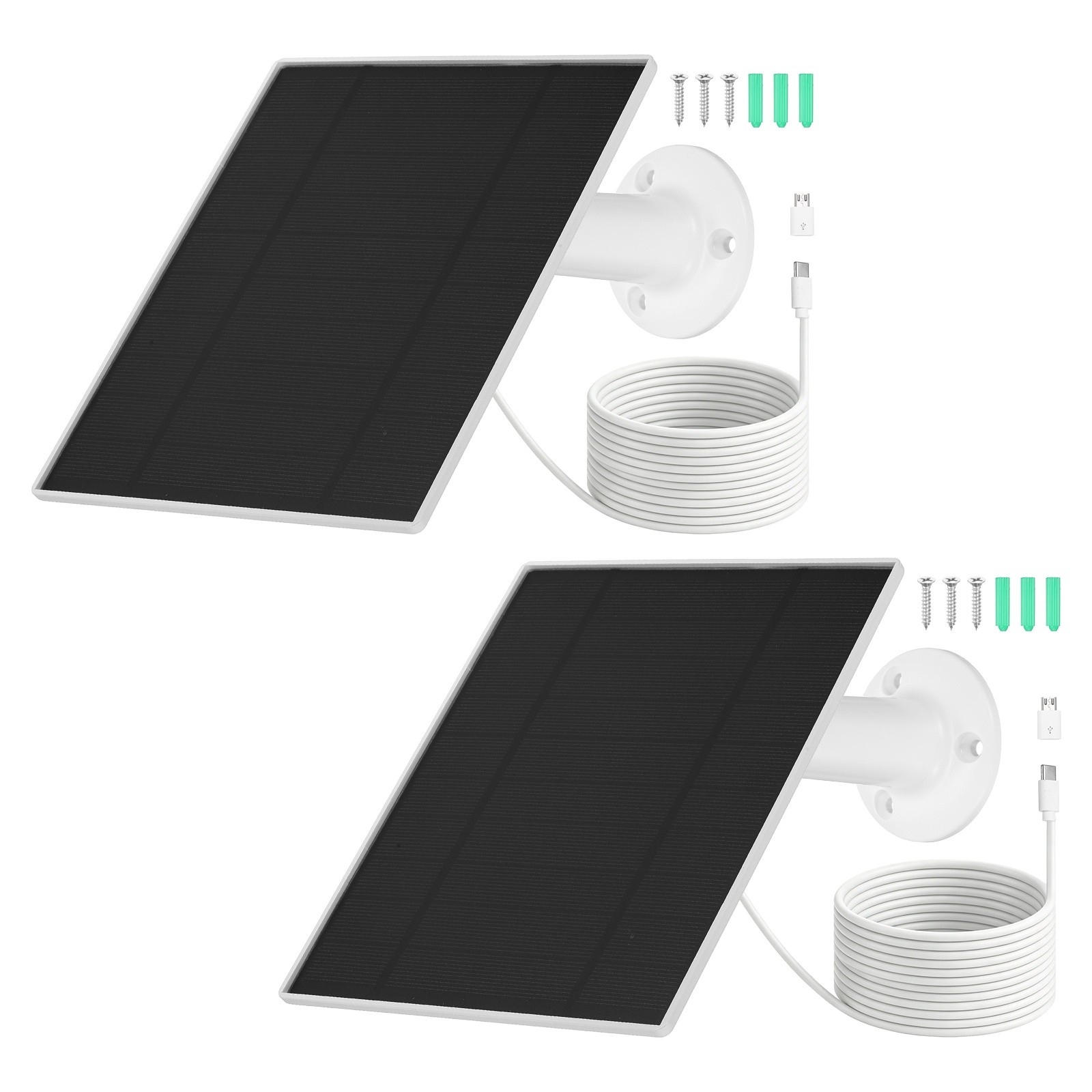 2 Pack of 5V 5W Solar Panel, Waterproof Dual Type-C/USB Solar Charger, White