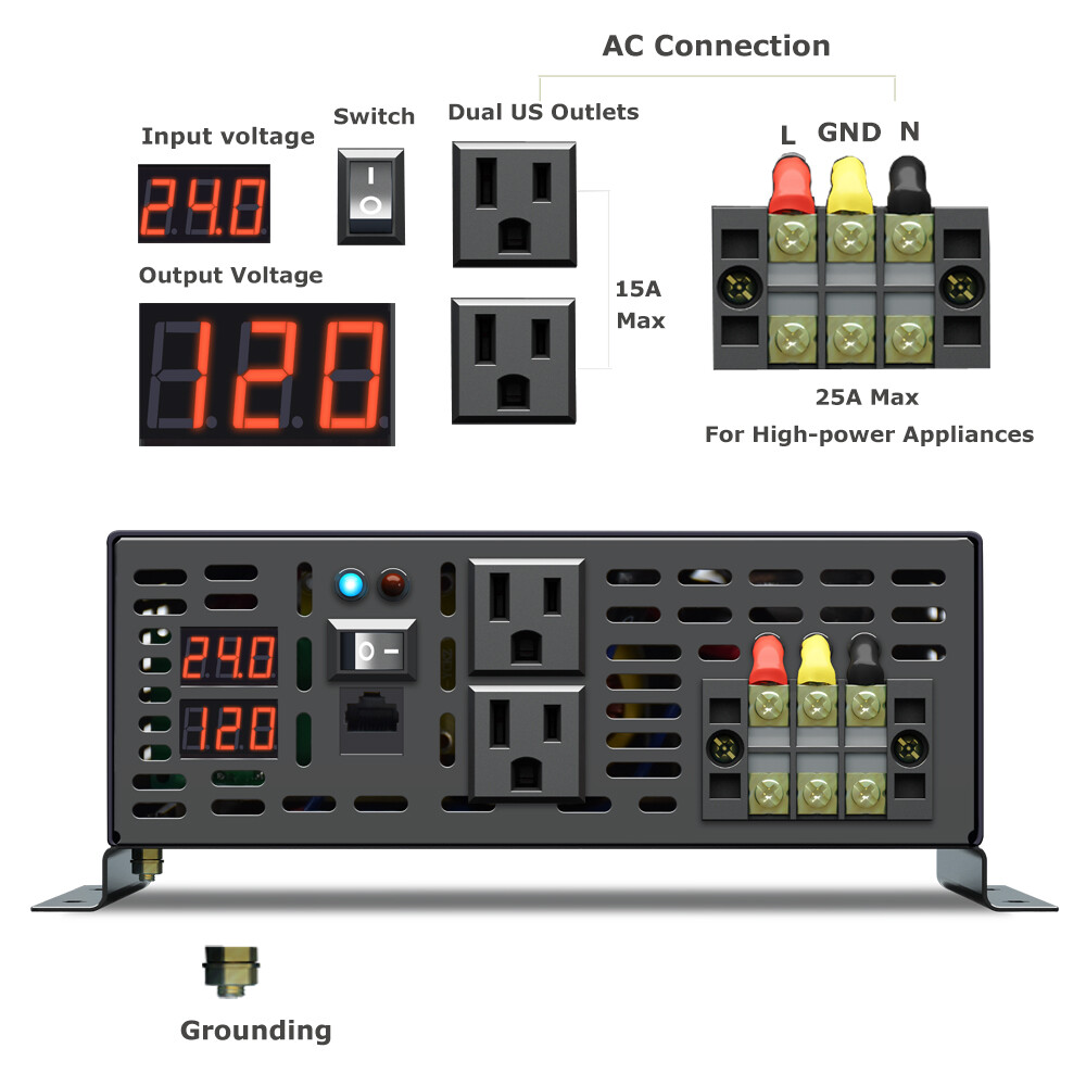 5000w 36V Pure Sine Wave Inverter 110V 120V Solar Power Home Remote Switch Moto