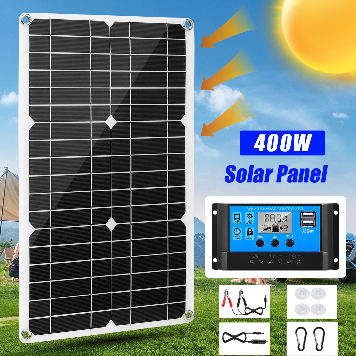 400W Solar Panel Kit W/ Controller 12V Home Garden RV Rooftop Camping Off-Grid