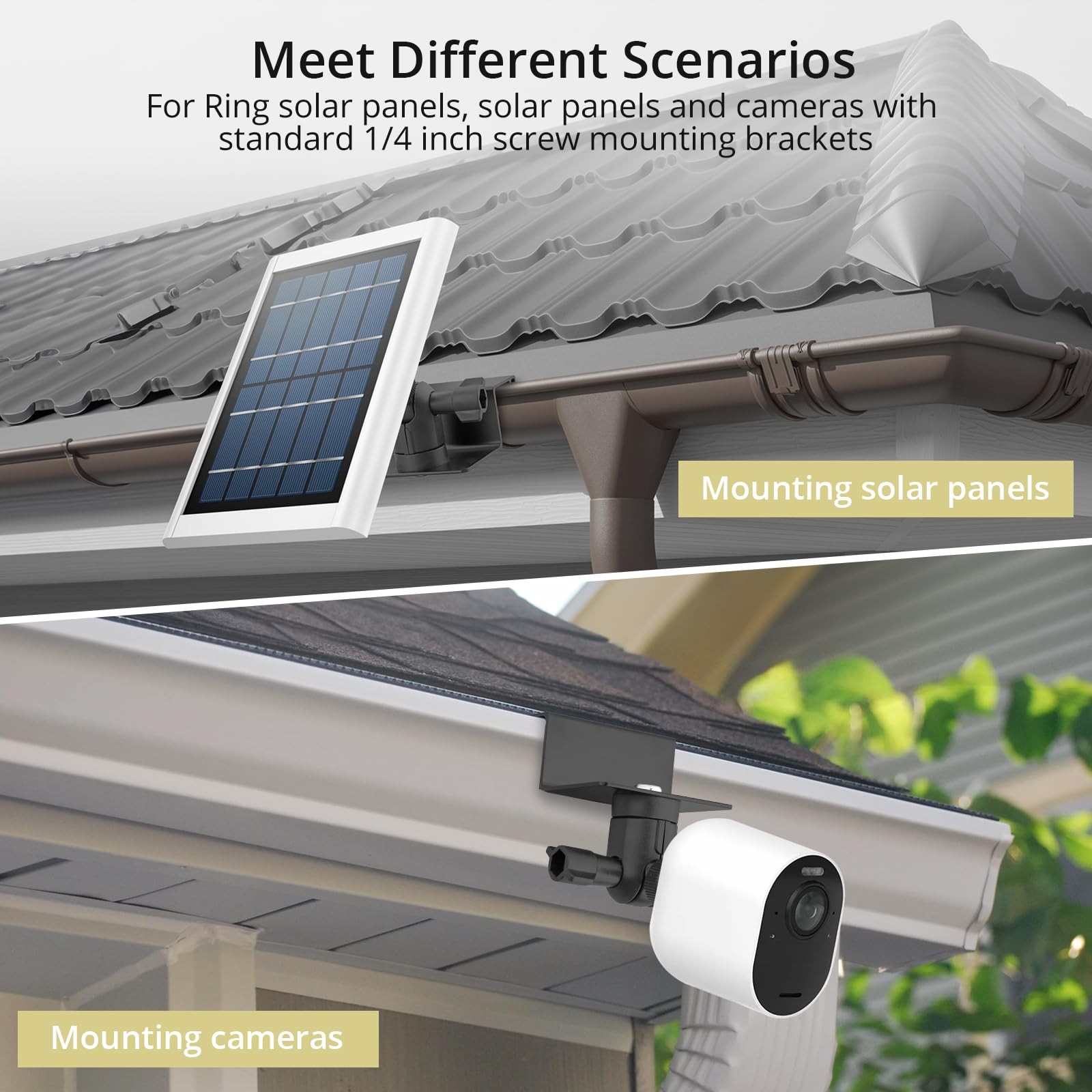 Anbte 2PCS Adjustable Gutter Mount for Ring Solar Panels & Security Black