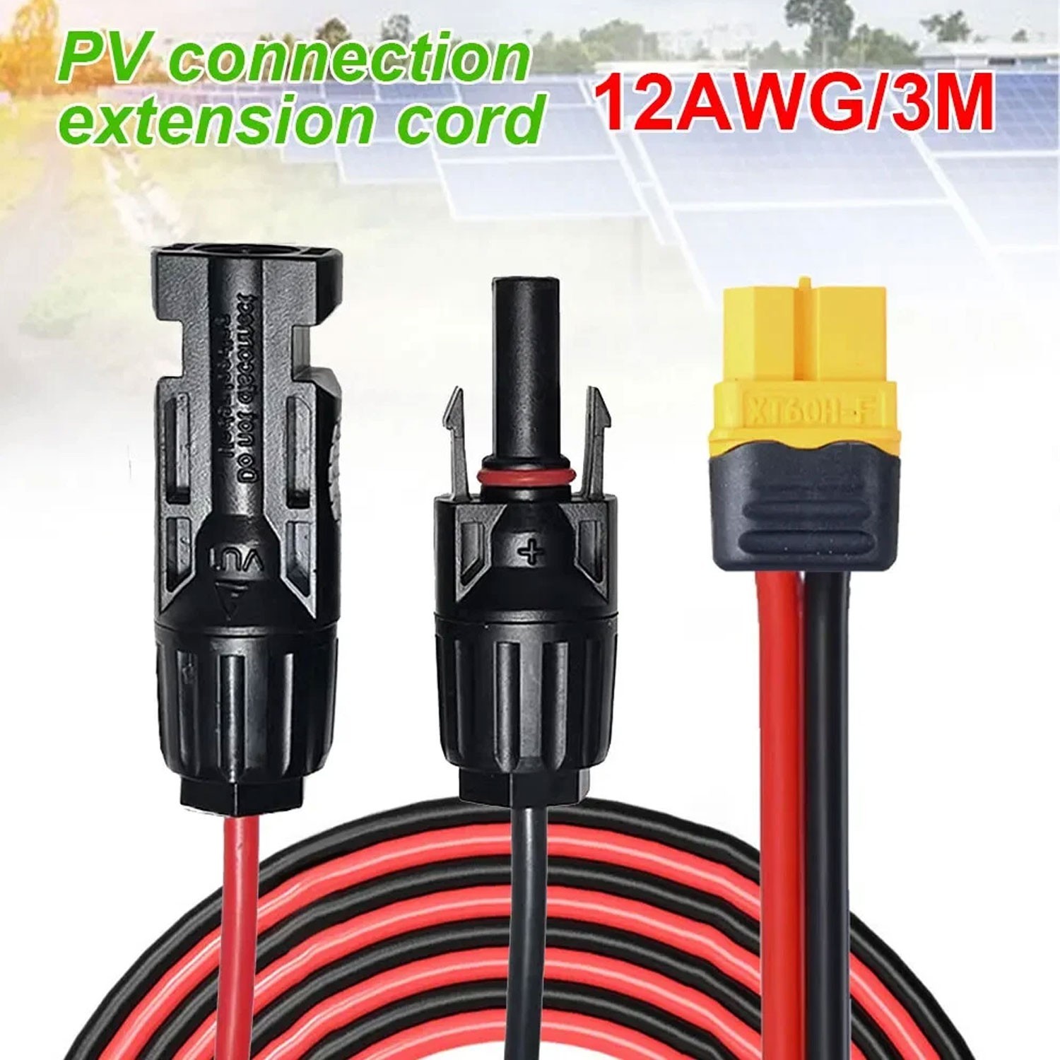 Extension Cable 12AWG solar panel wire red black cable 10ft/3m solar panel cord
