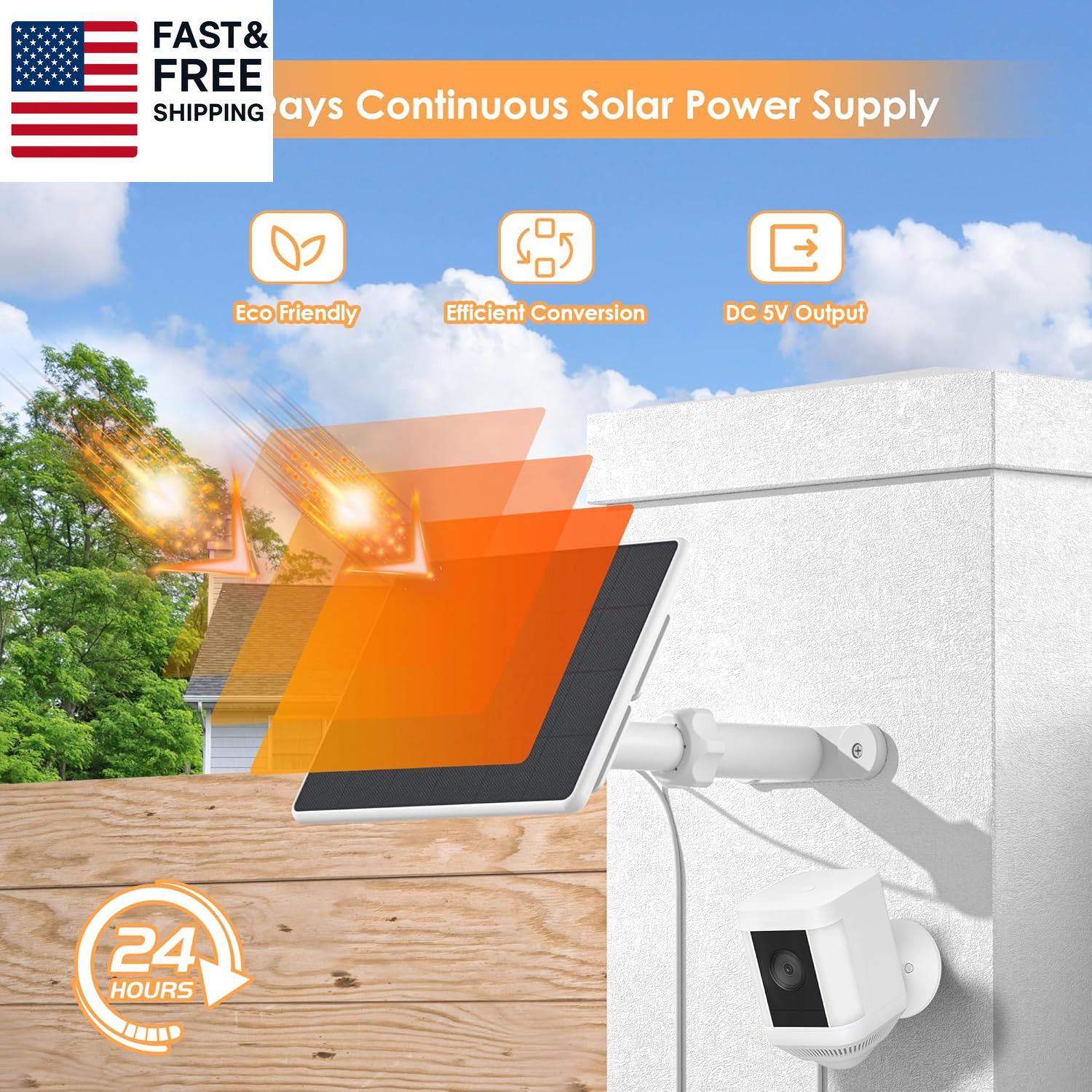 Solar Panel for Ring Camera,6W Solar Charger for Ring Stick up Cam&All-New Spot