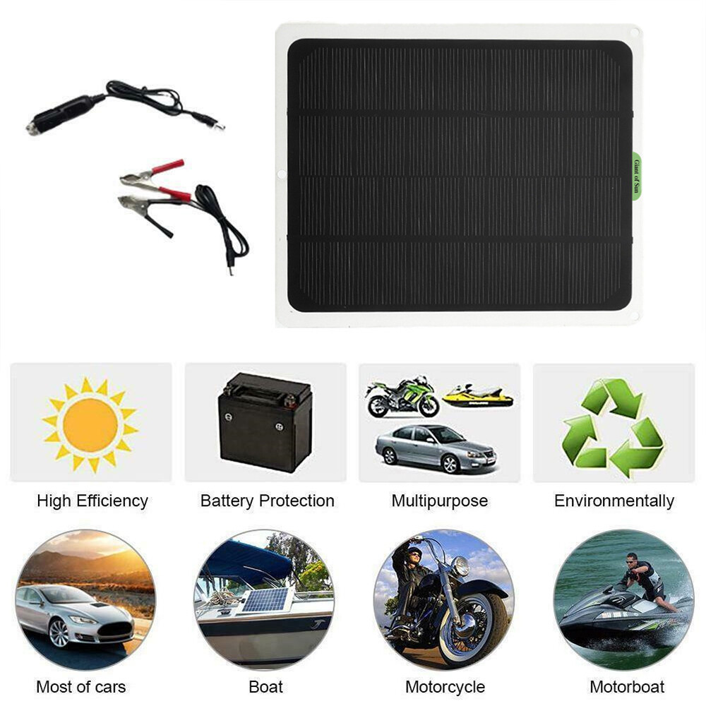 20W Solar Panel Trickle Battery Charger Outdoor Power Supply for Car Boat RV