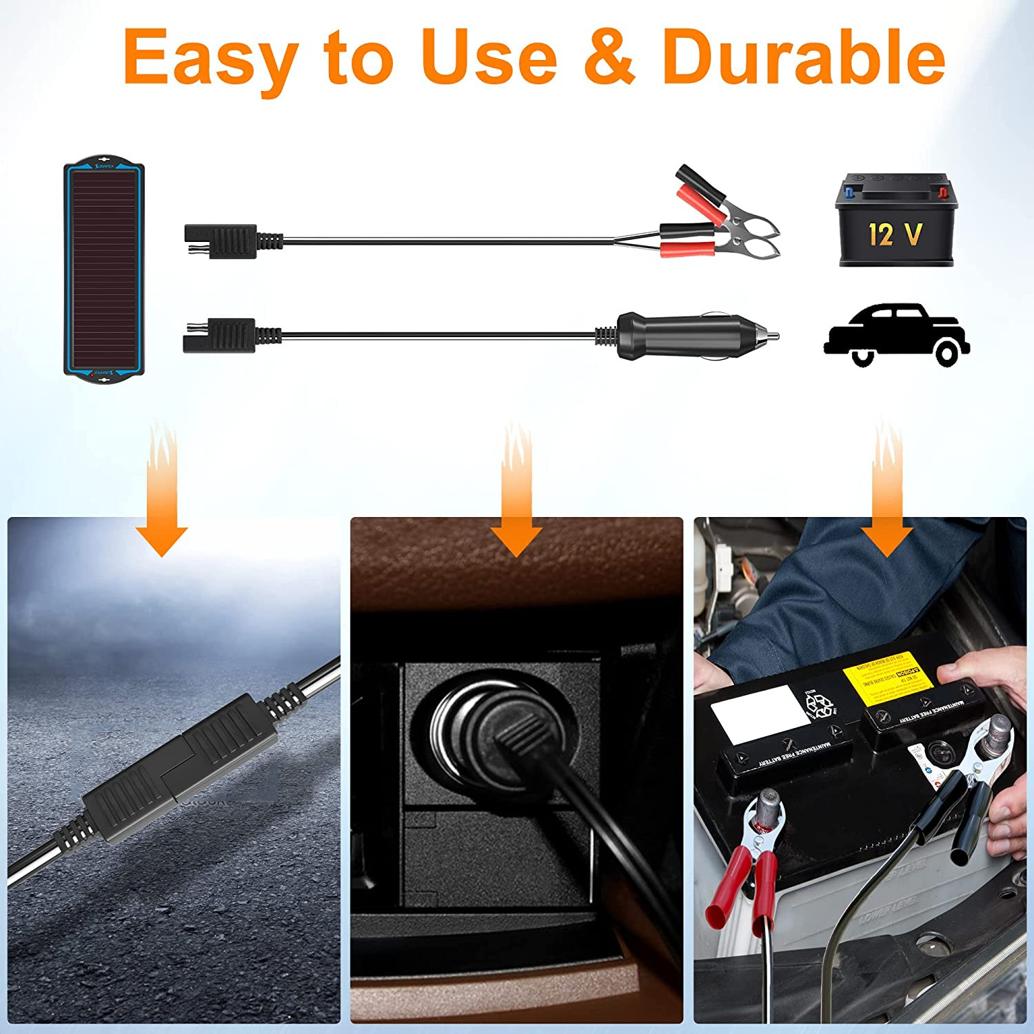 SUNAPEX 12V Solar Trickle Charger,Battery Charger,Battery Maintainer Portable Po