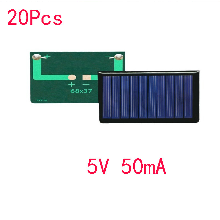 20Pcs Solar Panel 5V 50mA Epoxy 68x37mm Polycrystalline Silicon