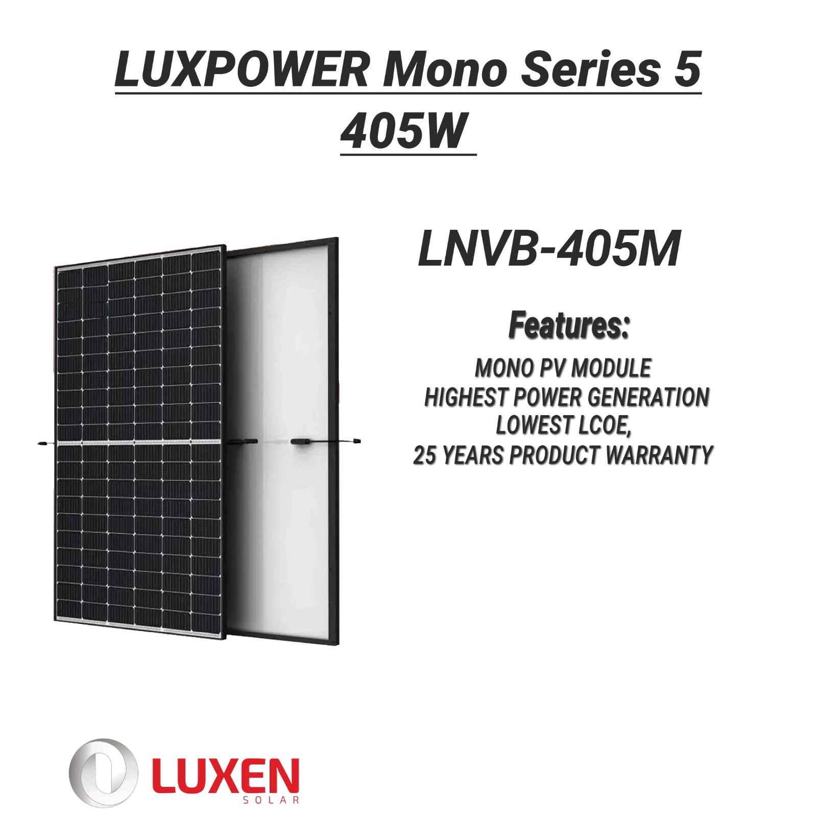 405W LUXEN Solar Panels High Efficiency Large Installation