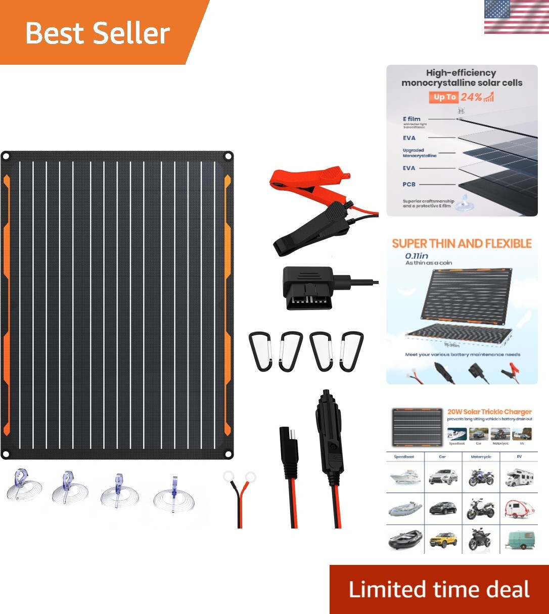 Portable 20W Solar Trickle Charger Kit – All-In-One Battery Maintenance Solution