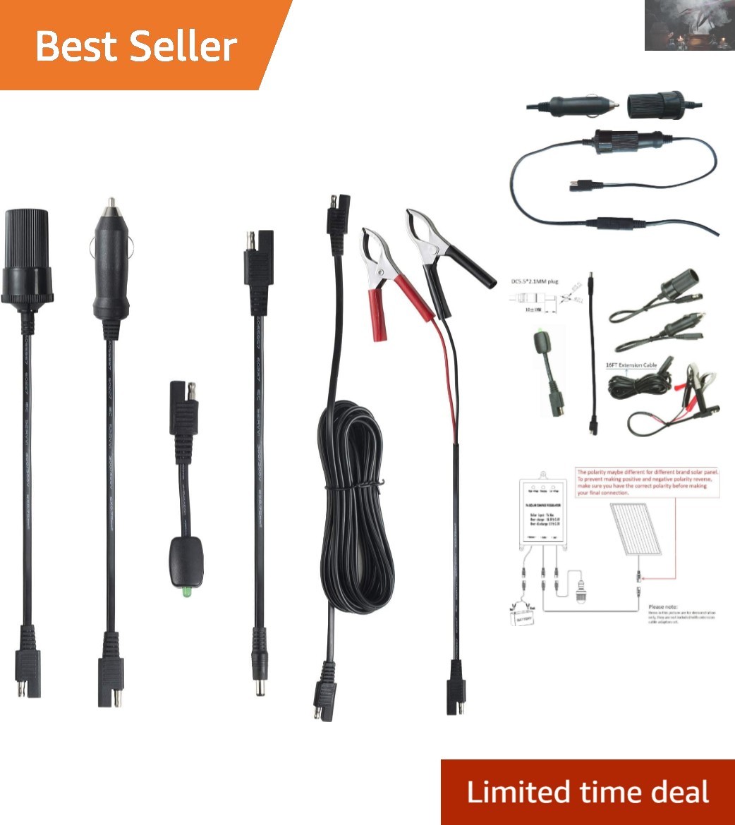 Versatile 16FT SAE Extension with Battery Clamps & LED Indicator for 12V Charge