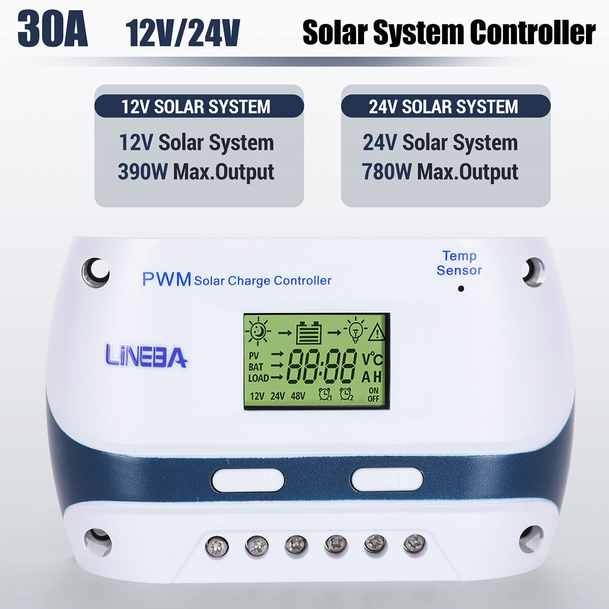 12V/24V 100A Solar Panel Battery Lithium Charging Mode Controller Regulator Auto