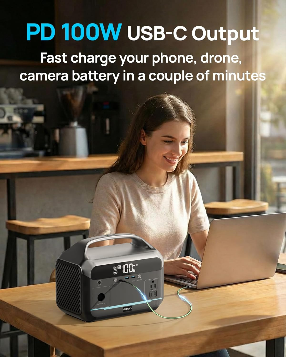 Portable Power Station 600W, 288Wh Lifepo4 Battery Backup Power W/2×600W AC Outl