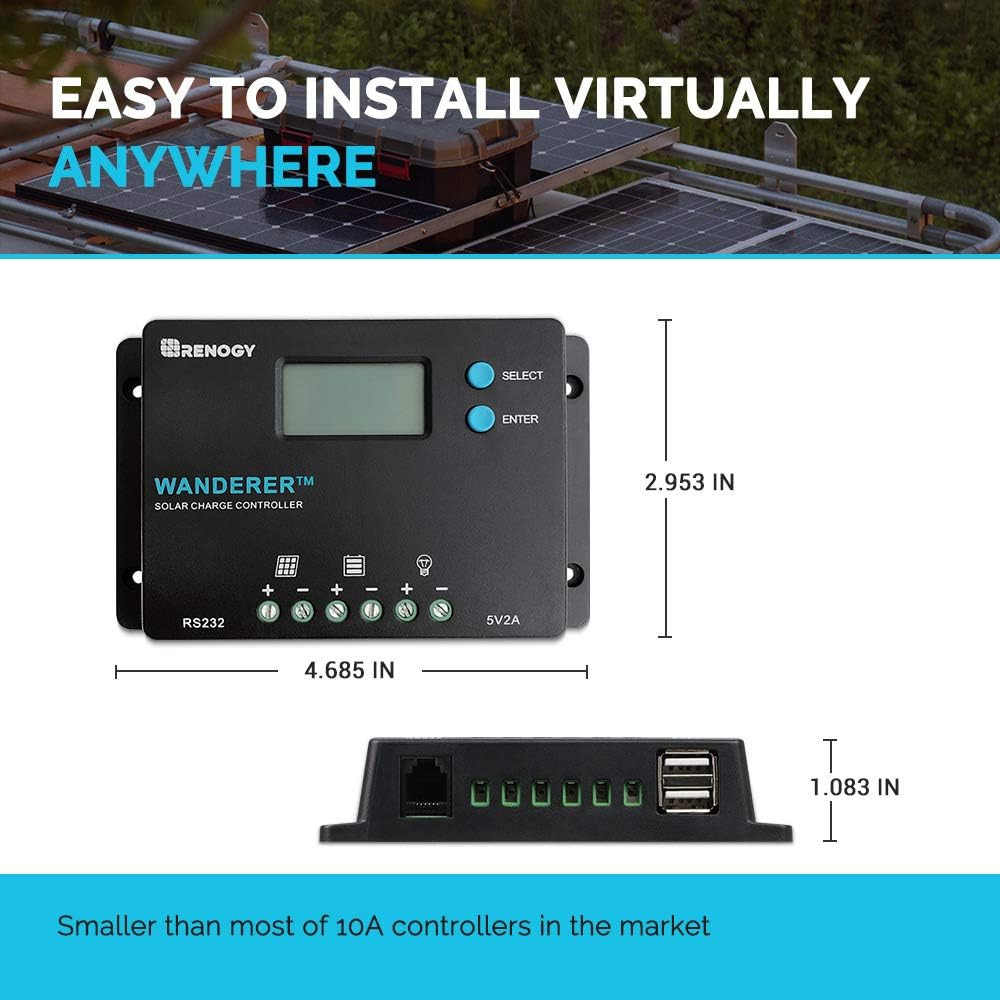 50 Watt 12 Volt Monocrystalline Solar Panel & 10 Amp 12V/24V PWM Negative Ground