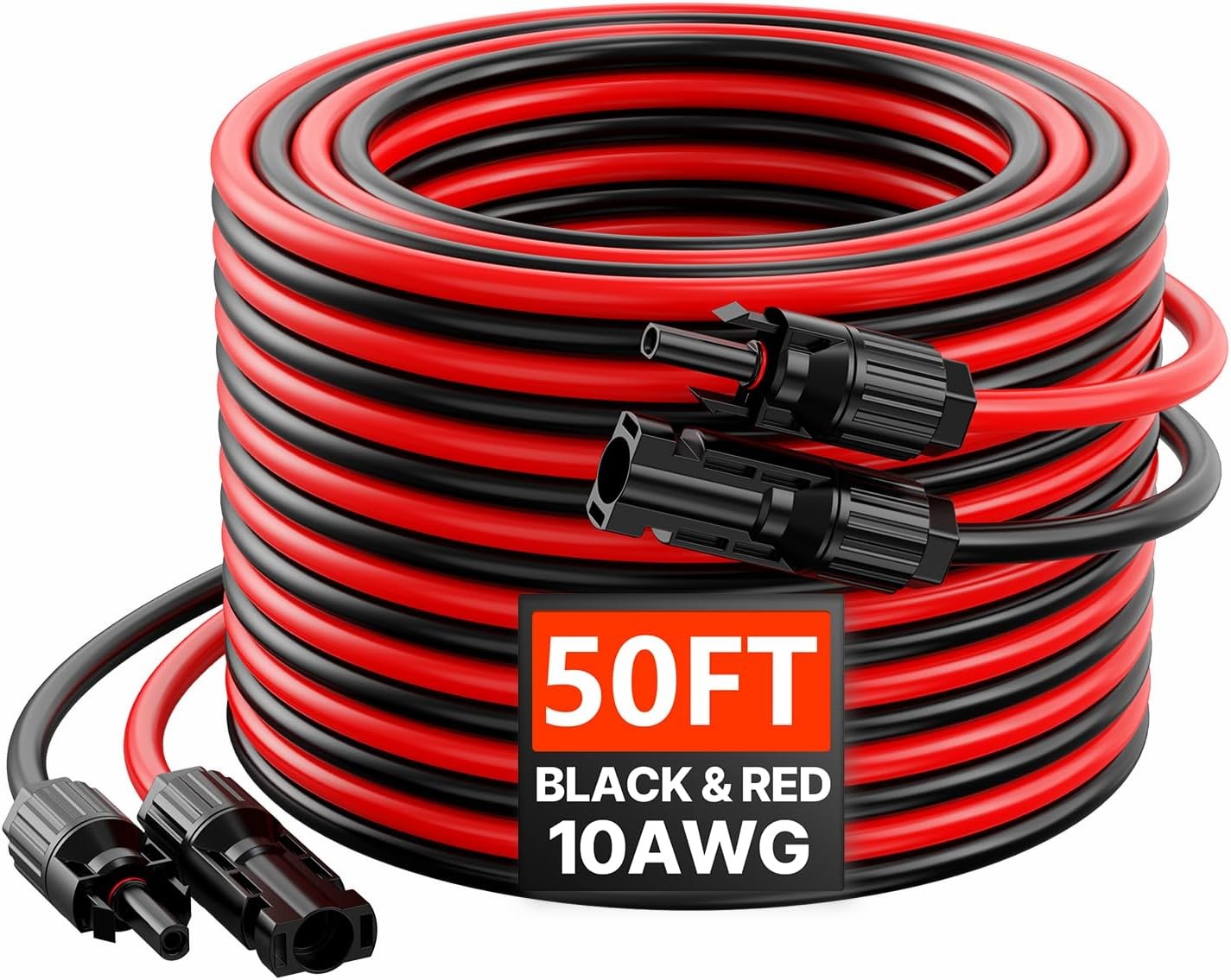 VEVOR Solar Extension Cable 10AWG 50FT Red Black Waterproof