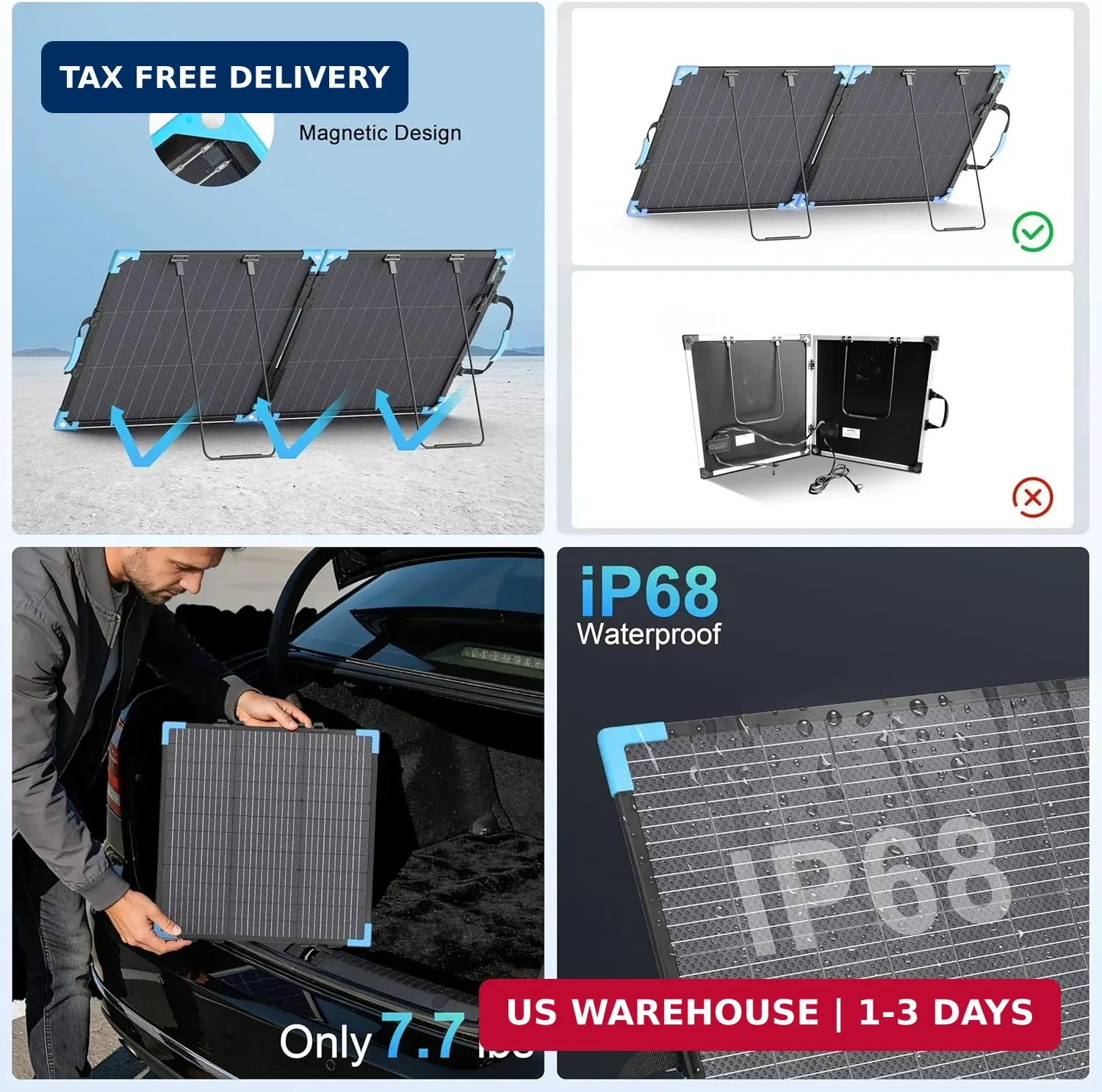 110W Bifacial Portable Solar Panel Suitcase, 23.5% High Efficiency ETFE Foldable
