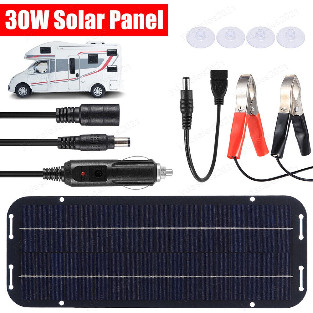 30W Solar Panel Kit 12V Trickle Charger Battery Charger Maintainer Boat RV Car