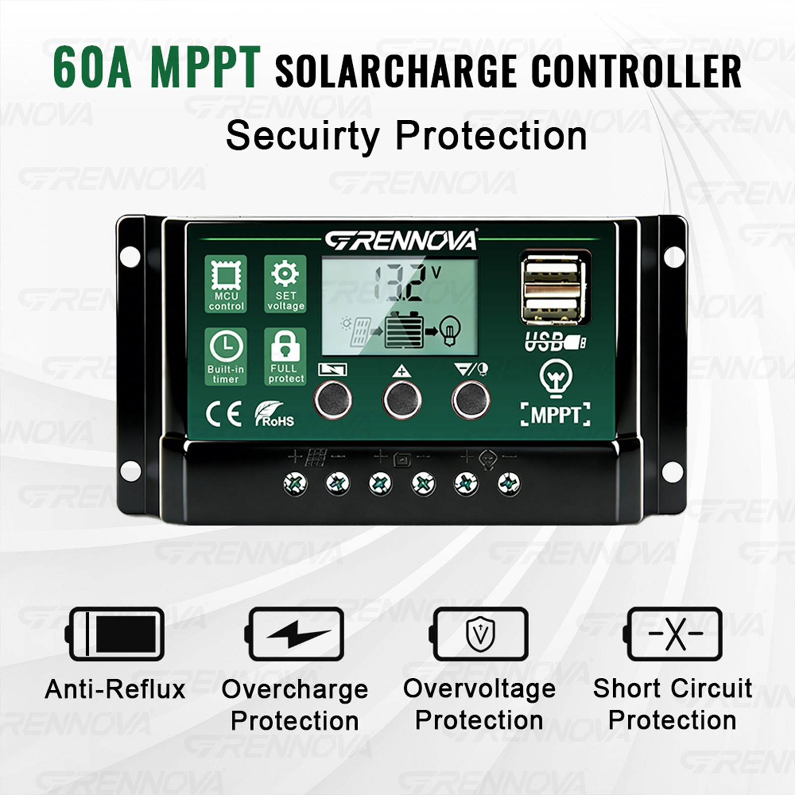 Grennova 1400W Emergency Solar Kit Dual Voltage Inverter 60A MPPT Off-Grid RV