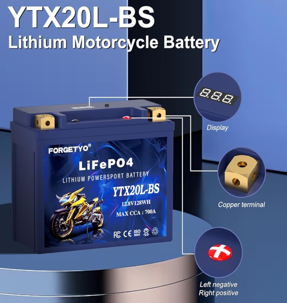 YTX20L-BS Motorcycle 10AH Lithium Battery Blue LiFePO4 700A ATV Jet Ski 10AH