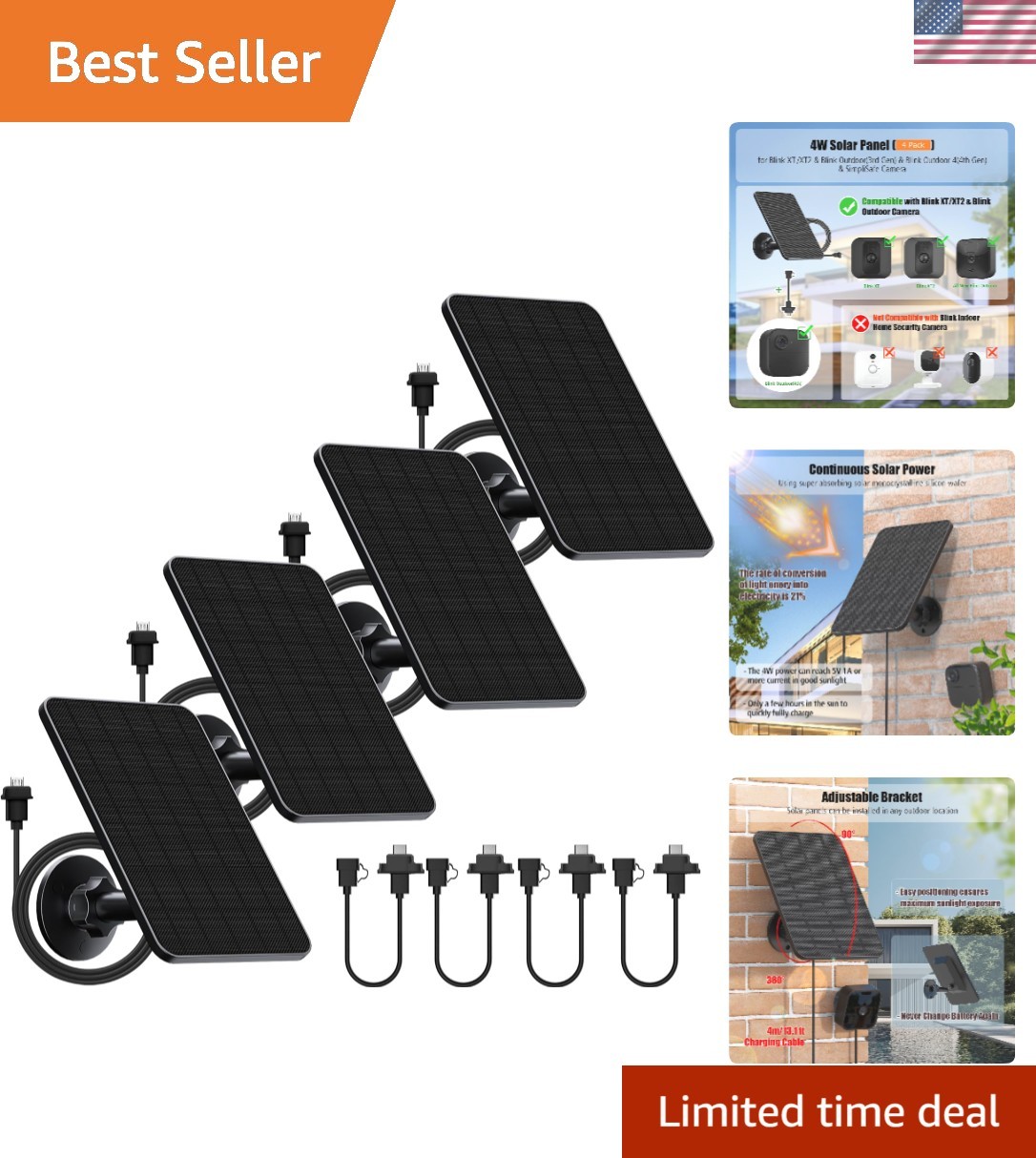 4 Pack Solar Panel for Blink Outdoor 2K+/44th Gen/Outdoor3rd Gen XT3 and XT2/…