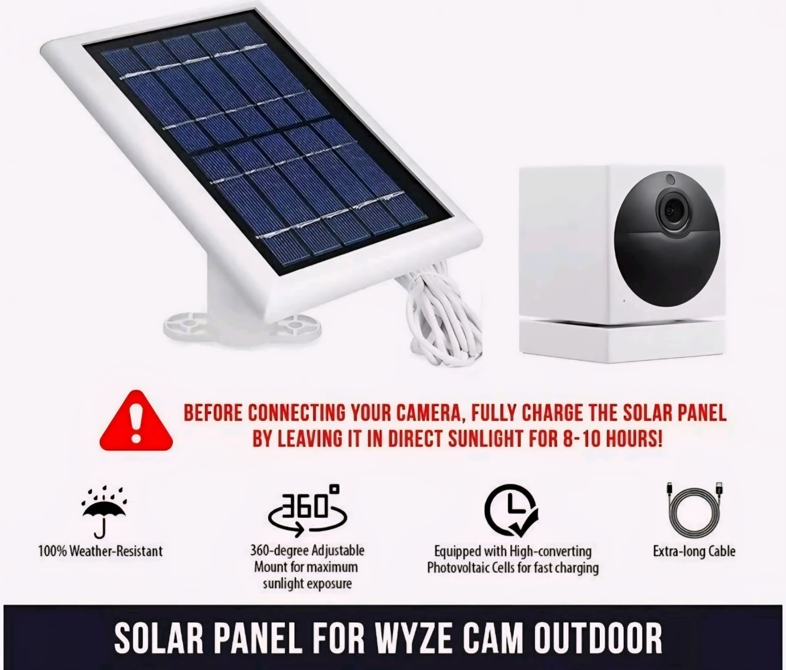Wasserstein Solar Panel Compatible with Wyze Cam Outdoor – White