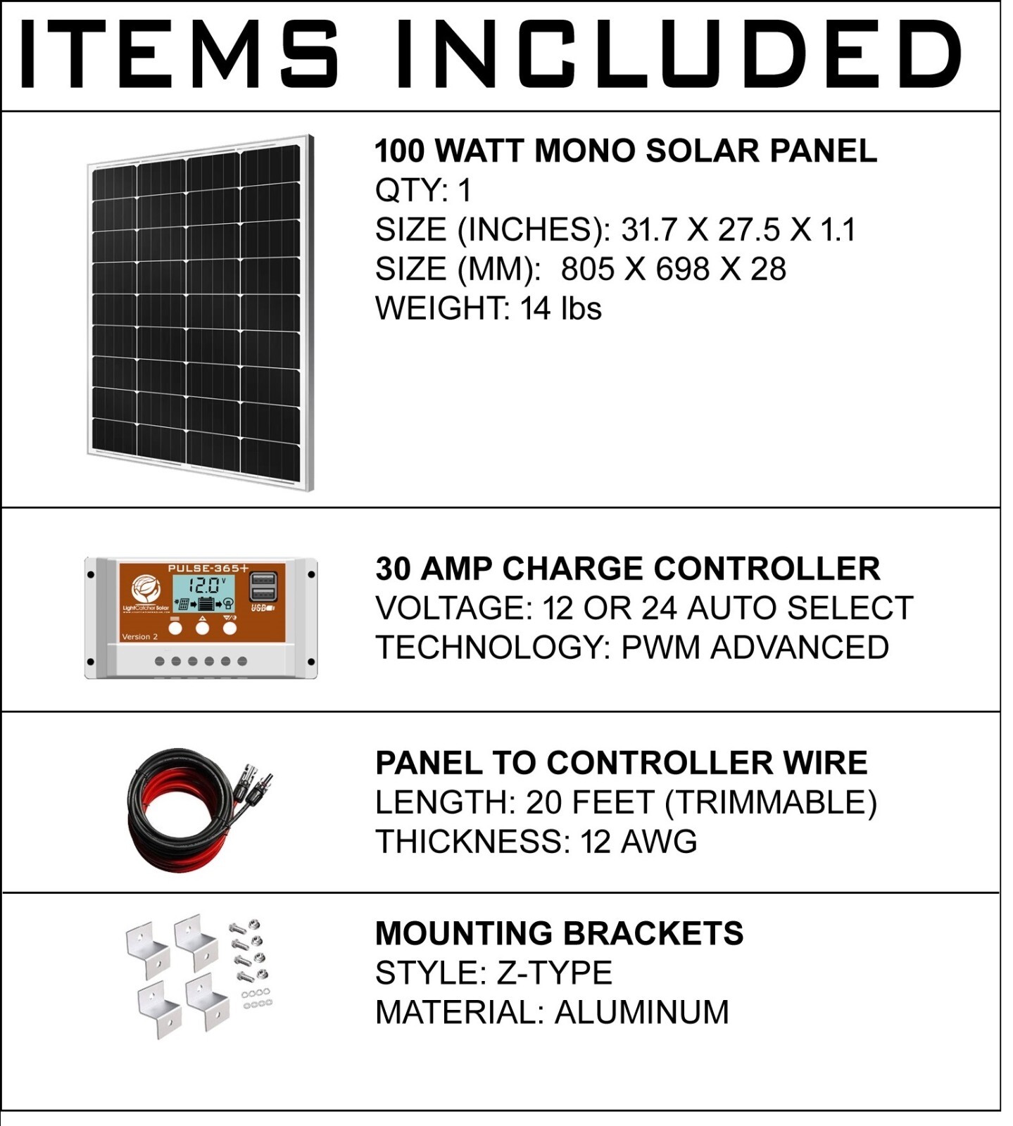 (600W Watt per day) 100W System for off-grid battery charging 12-v volt RV