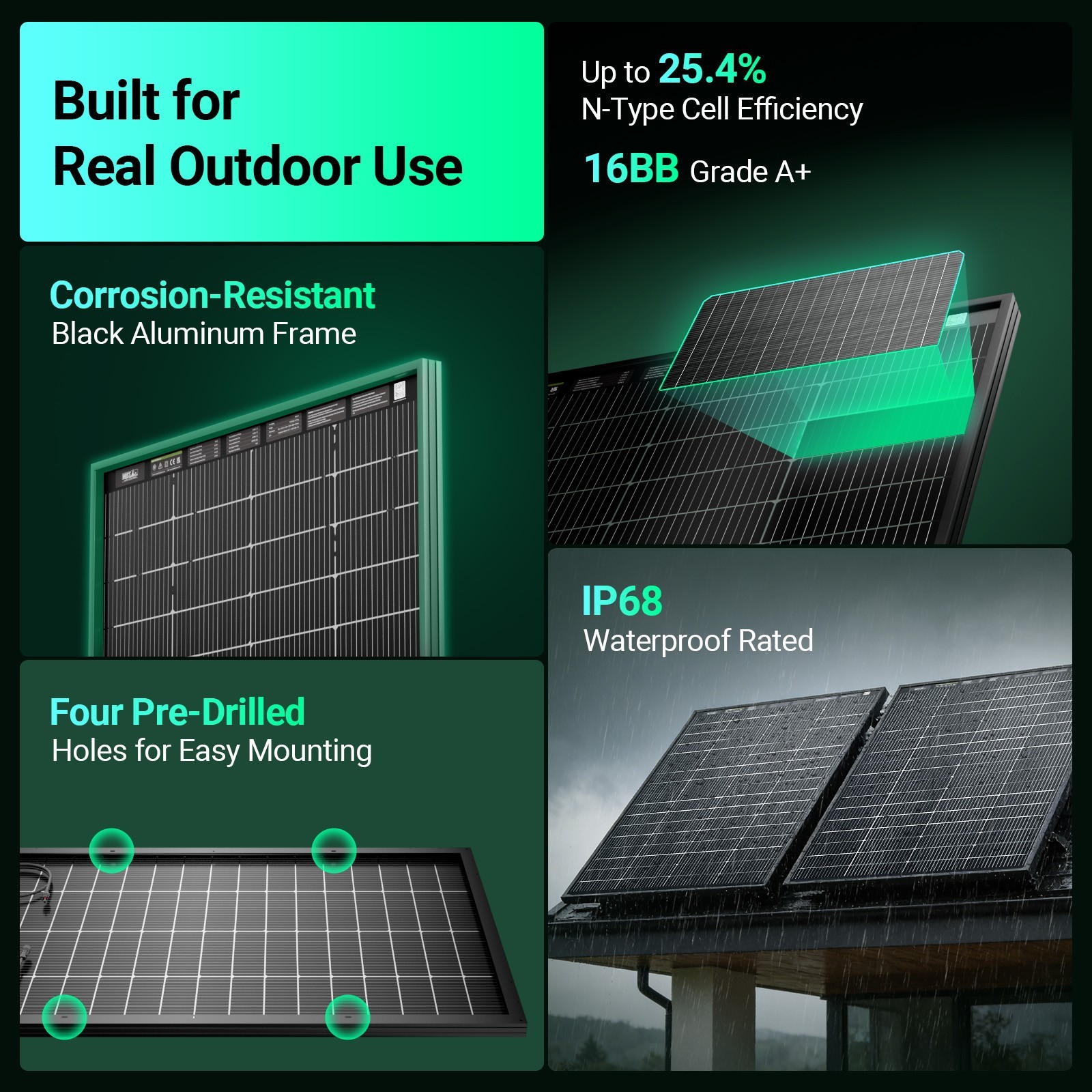 HQST 200W 400W 12V 16BB Monocrystalline Solar Panel