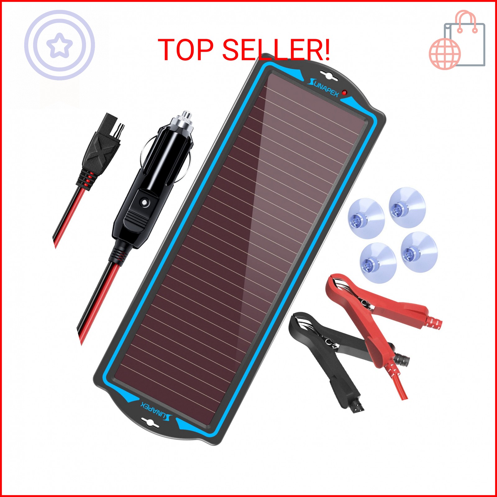 SUNAPEX 12V Solar Battery Charge: Waterproof Portable Solar Panel Kit – Battery