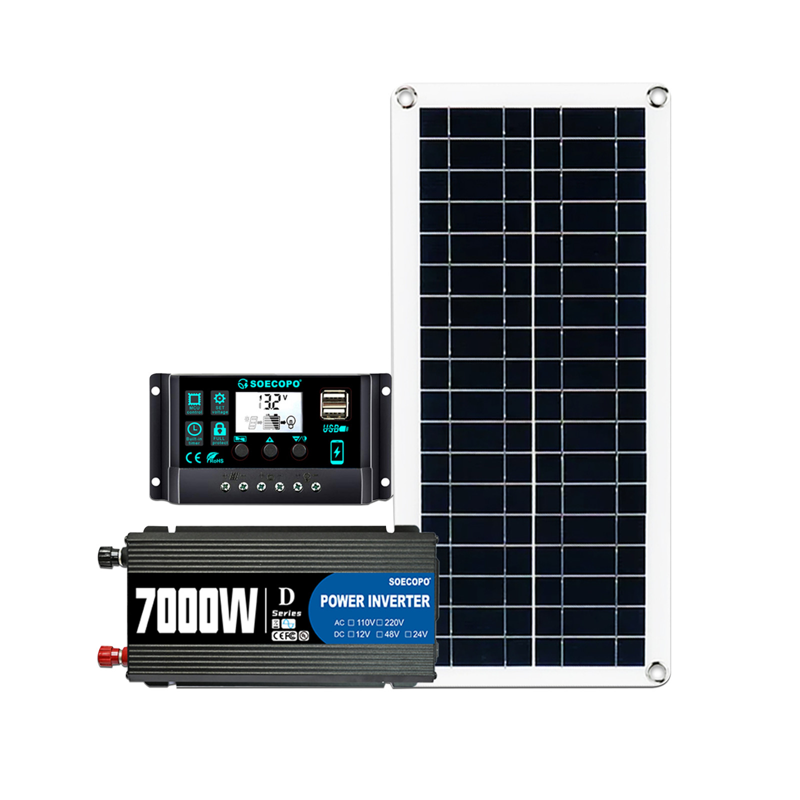 7000W Complete Solar Panel Kit Solar Power Generator 100A 110V/220V Home System