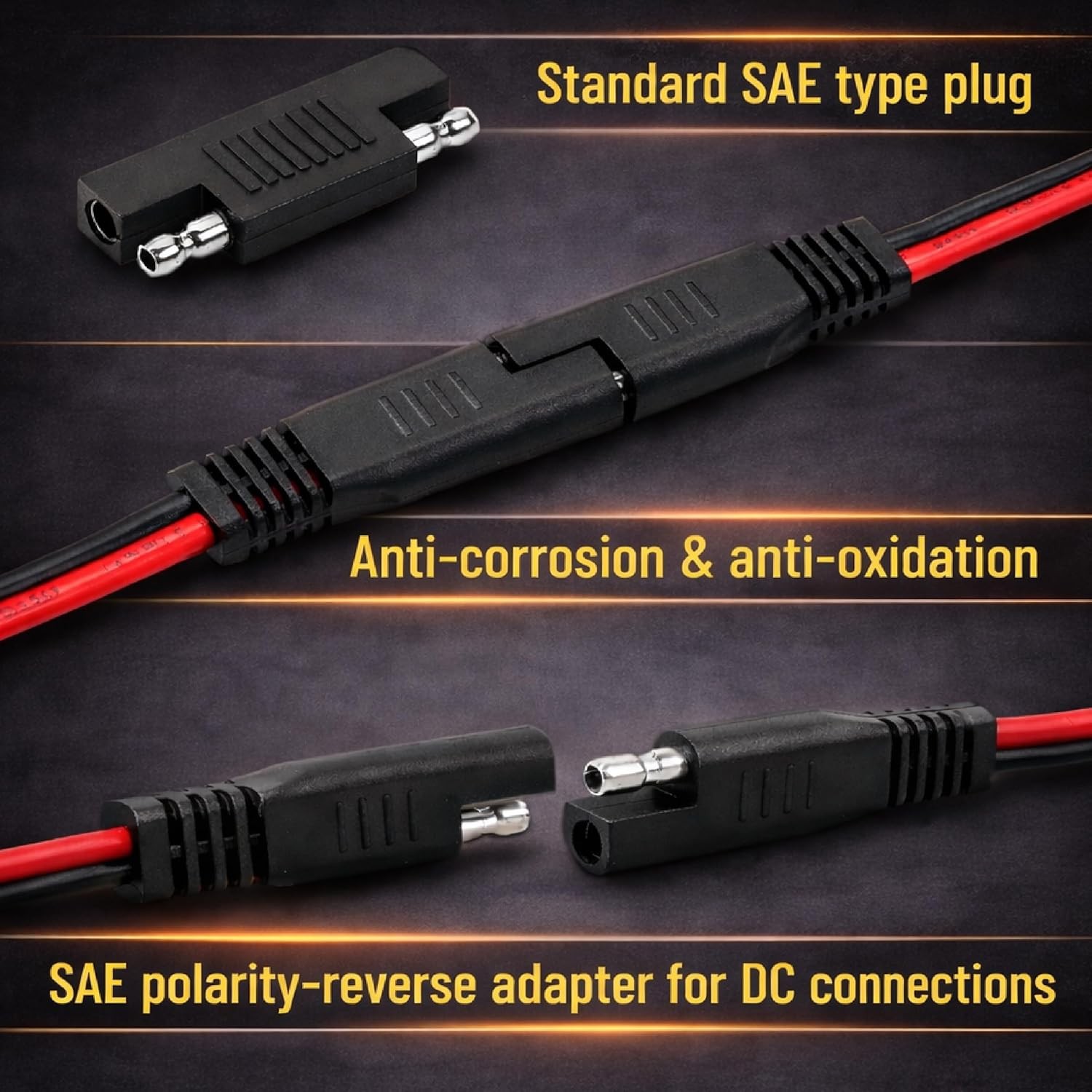 25 Ft 16 AWG SAE to SAE Extension Cable, Solar Panel Extension Cable, SAE Quick