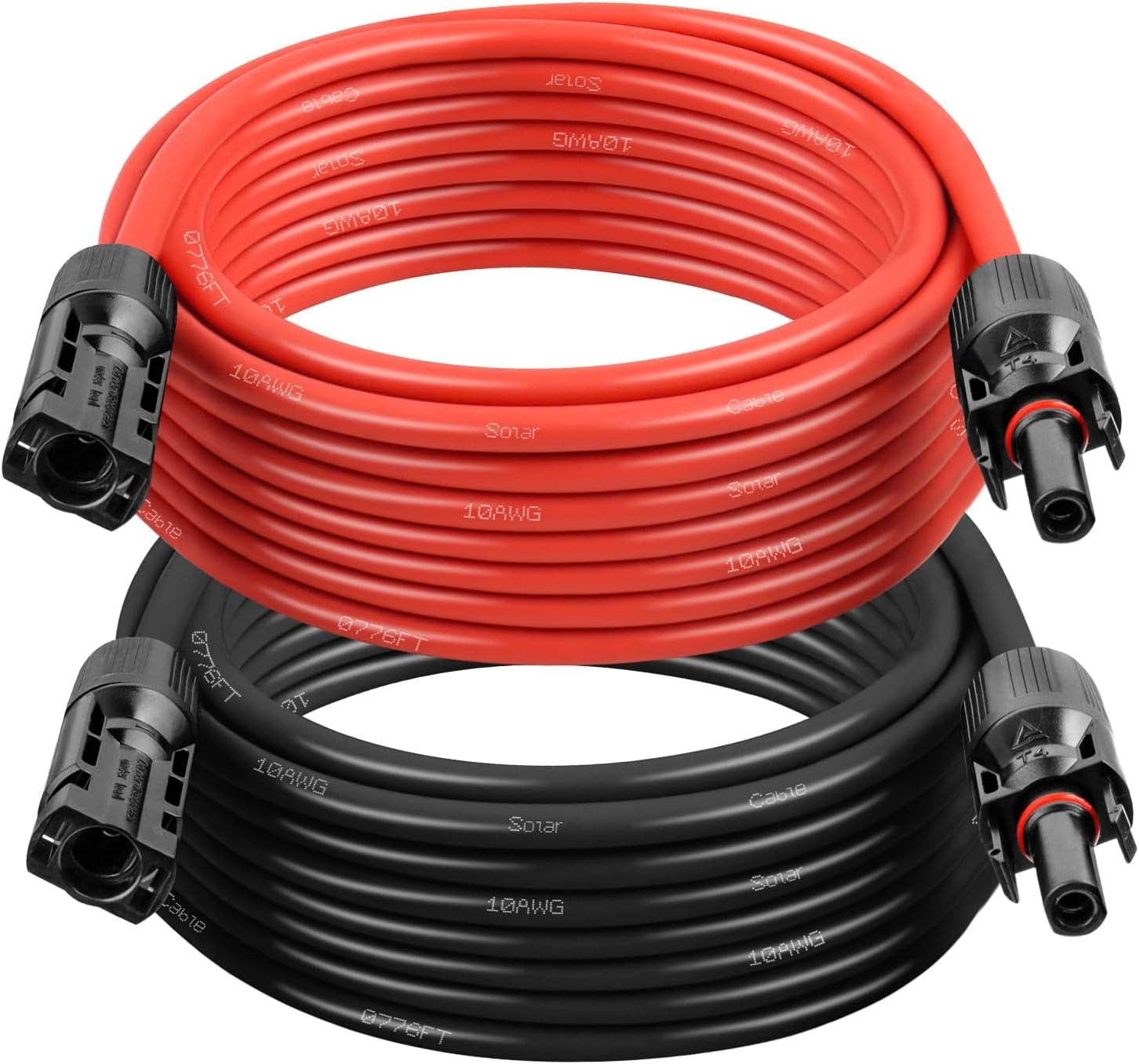 10AWG Solar Extension Cable 20FT – 2 Pack Red & Black PV Wire with Solar Conne