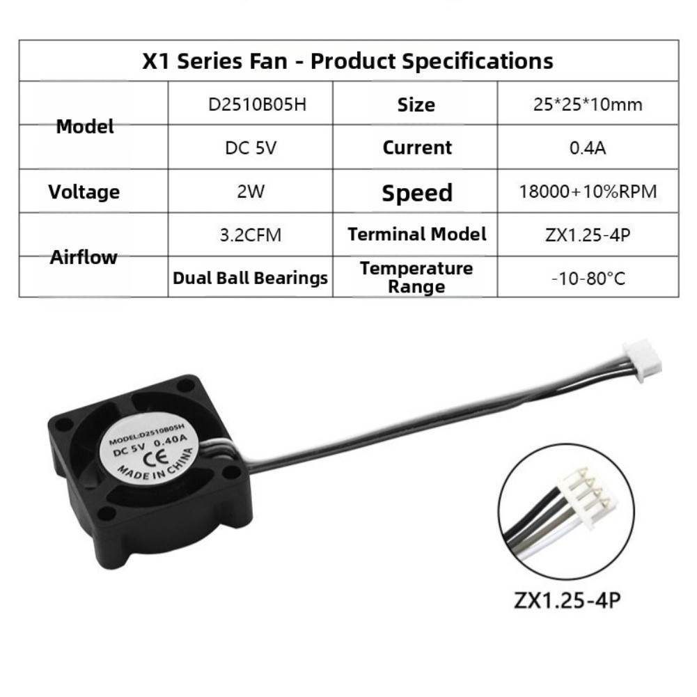 Hot End Cooling Fan 2510 for BAMBU Lab X1C P1S A1A1 forMINI 3D Printers
