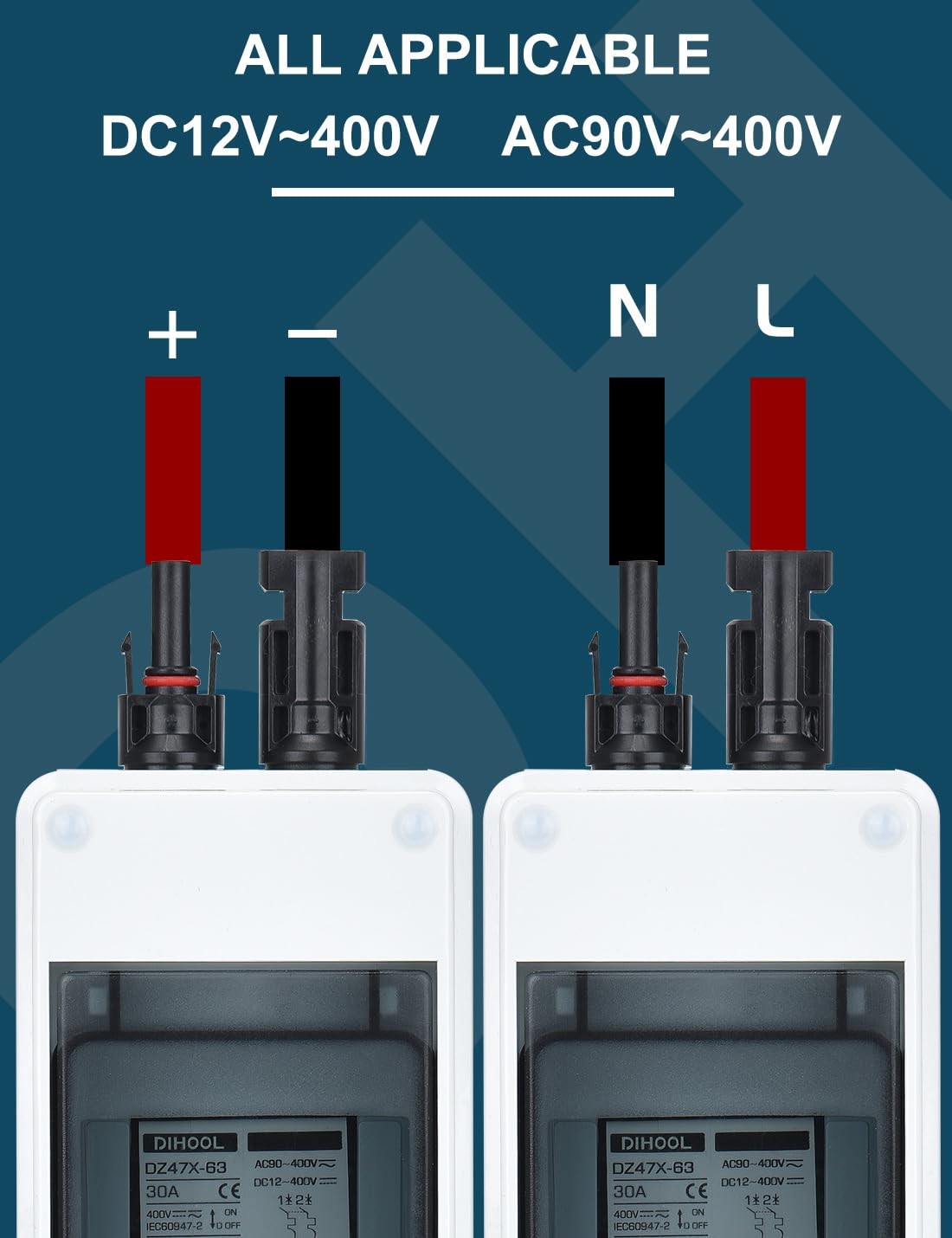 DIHOOL 30 Amp Solar Disconnect Switch, Miniature Circuit Breaker with din rail e